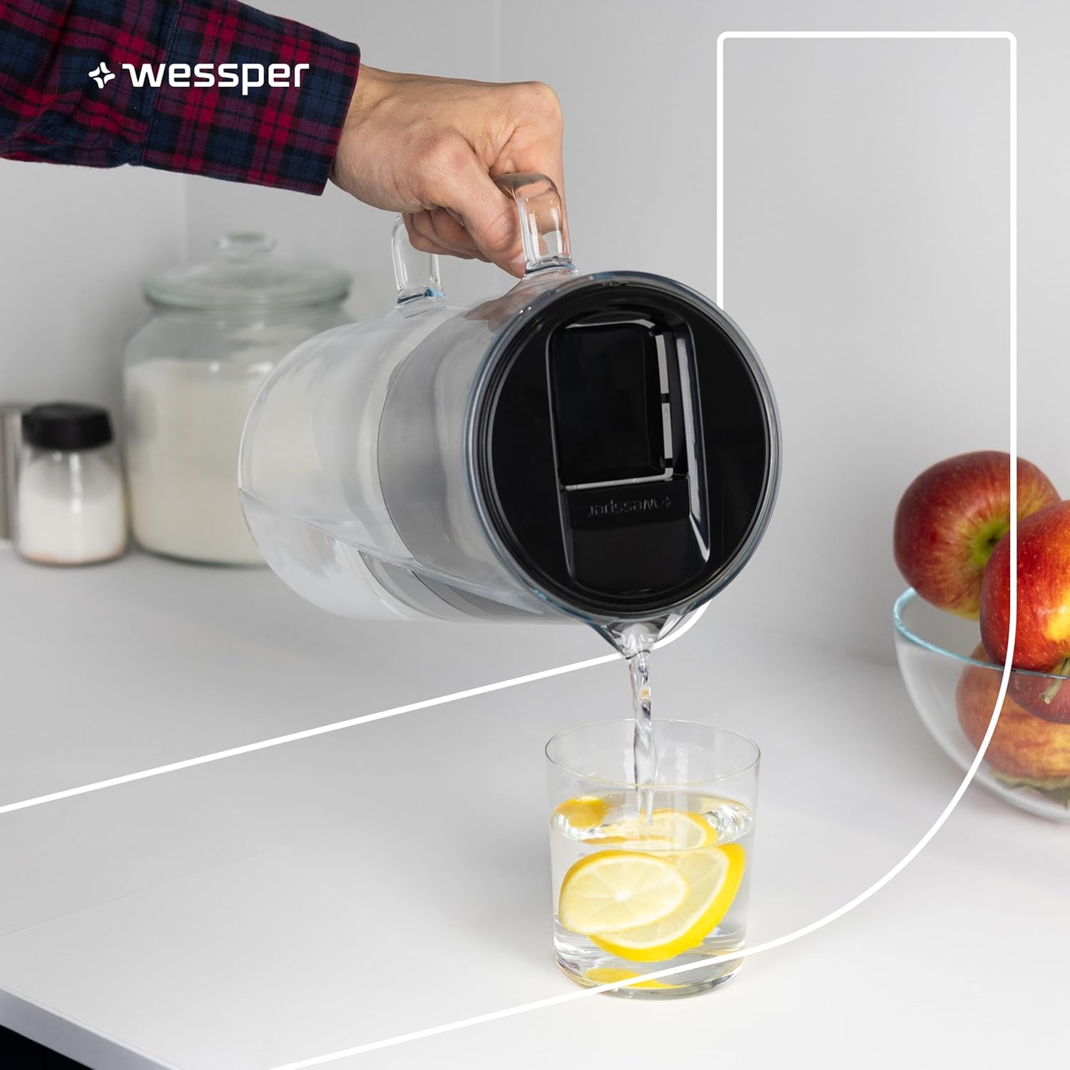 Wessper Wasserfilterkrug Glas 3 L, Set Wasserkrug und 2 Filterkartuschen, kompatibel mit Brita Maxtra, Wasserkaraffe für Trinkwasser mit Ersatzfilter, Schwarz – Bild 8