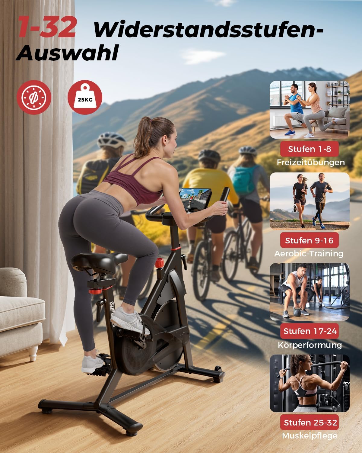 Heimtrainer mit App, Superun Ergometer Spinning Bike Indoor mit einstellbarem Widerstand, magnetischer Widerstand stationär, 15 kg Schwungrad, extrem leise für Cardio-Training zu Hause – Bild 4