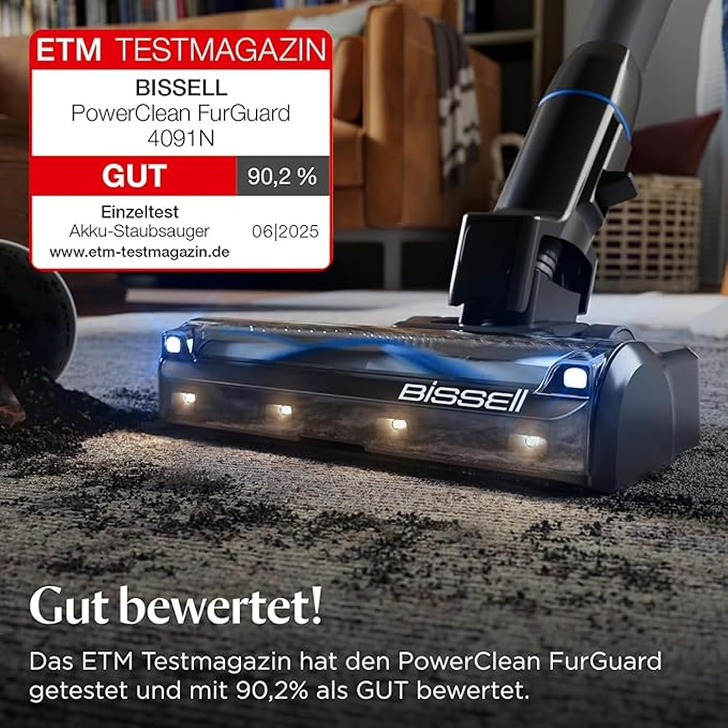 Bissell PowerClean FurGuard, Akku-Staubsauger, 280-W-Motor, selbstreinigende Bürstenrolle, FurFinder-Licht, kabelloser Staubsauger, freistehend, HEPA-Filter, 2500-mAh-Ersatzakku, 50 Min. Laufzeit, 4091N – Bild 2