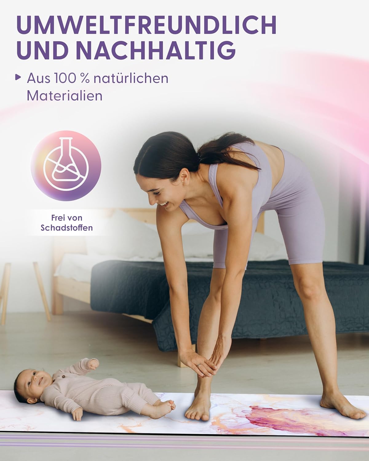 Fitnessmatte, Yogamatte, Gymnastikmatte, 183 cm x 68 cm x 4 mm, aus umweltfreundlichem Naturkautschuk und rutschfest mit Design und Tragegurt. – Bild 7