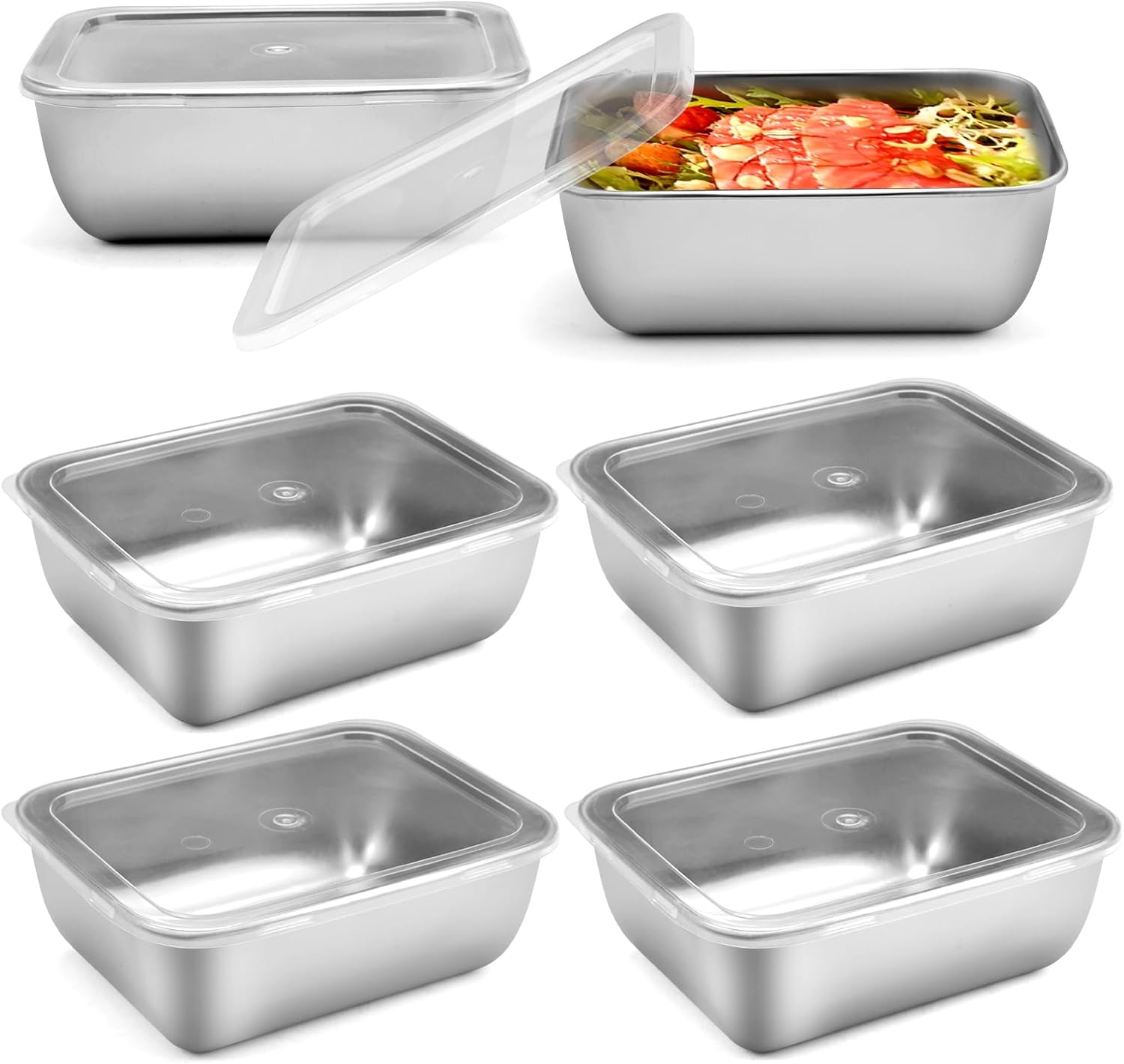 6 Stück Frischhaltedosen aus Edelstahl mit Deckel, 500 ml, stapelbare Meal-Prep-Boxen, Edelstahlbehälter mit Deckel, wiederverwendbare Gefrierbehälter, Vorratsdosen, spülmaschinenfest und gesund, 13,5 x 10,5 x 5 cm