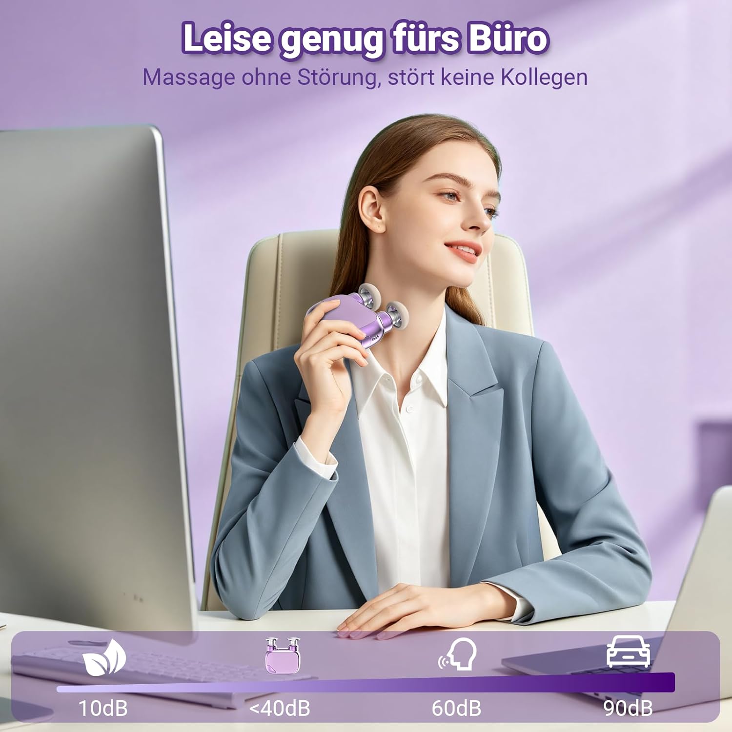 Massagepistole Mini Dual Head – Leises Nacken-Massagegerät mit 9 mm Tiefengewebe-Massage, 3 Silikonaufsätzen, tragbare Mini-Massagepistole mit 3 Intensitätsstufen (Lavendel Lila) – Bild 8