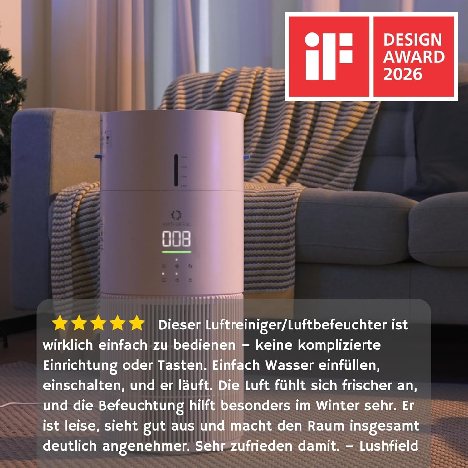 Airthereal AEH300 2-in-1 Luftreiniger & Luftbefeuchter – Kombigerät für Räume bis 111 m² – HEPA-Filter gegen Pollen & Tierhaare – Hygienische Kaltverdunstung ohne Nebel & Kalkstaub – Auto-Modus – Bild 10