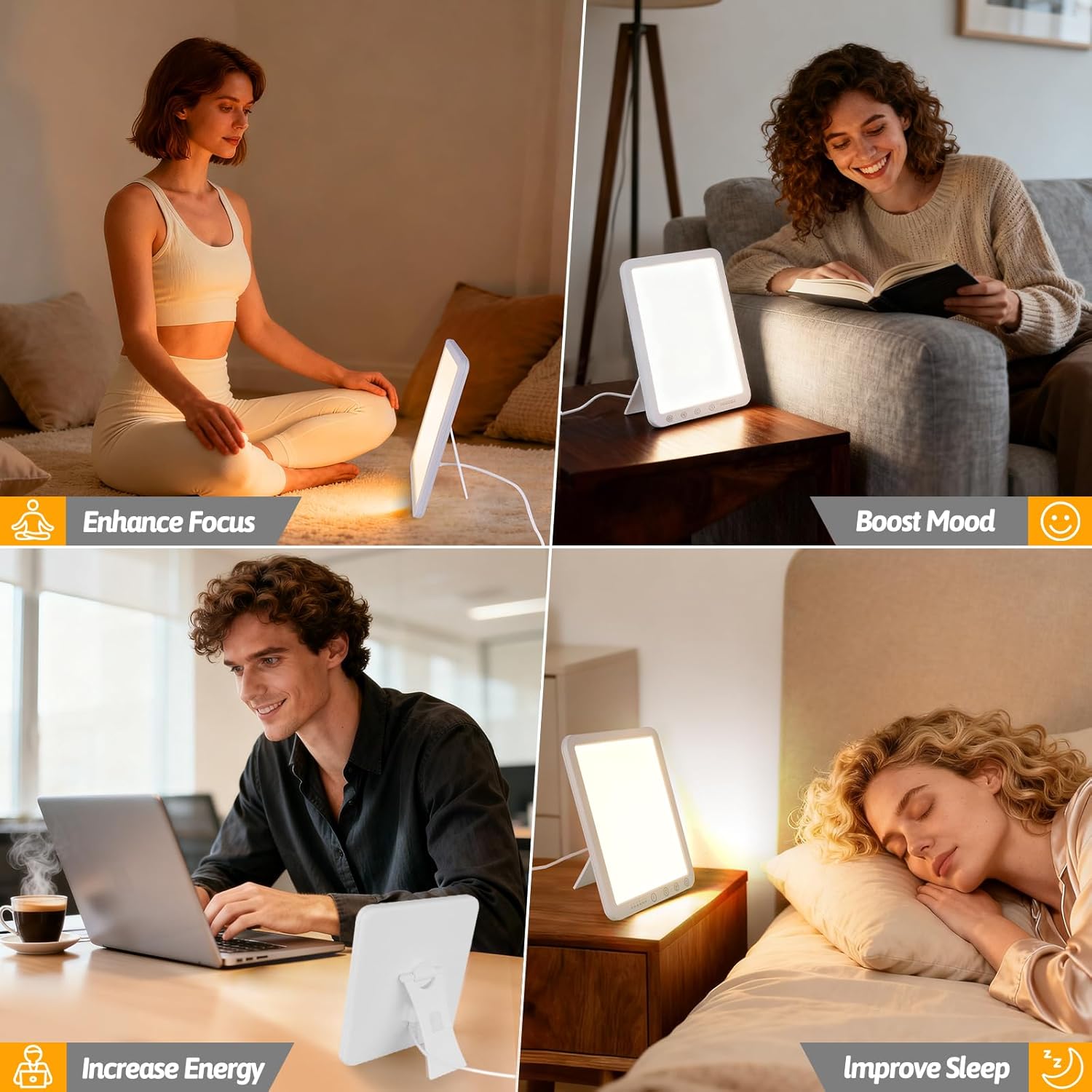 Tageslichtlampe, 15.000 Lux, dimmbar, UV-freie LED-Lichttherapielampe, 6 Timer, 180°-Halterung, Touch-Steuerung, Sonnenlichtlampe für Depressionen, Vollspektrumlampe für Zuhause/Büro – Bild 7