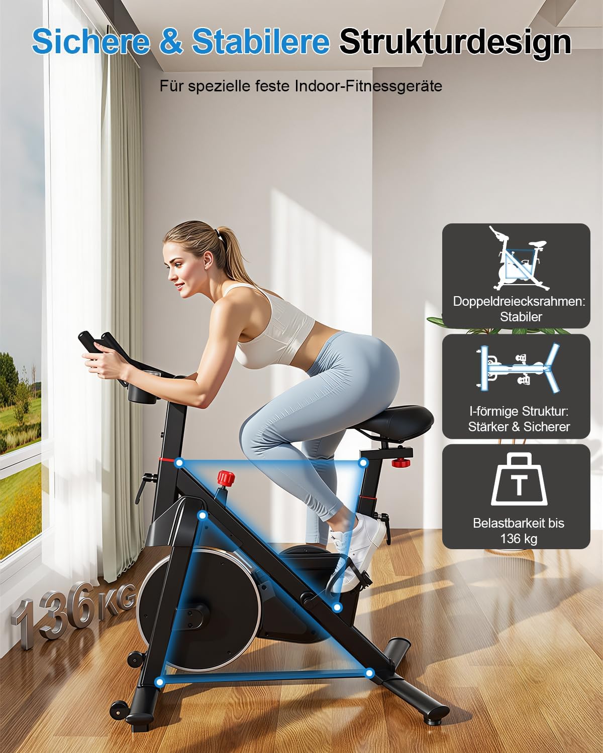 2026 Heimtrainer mit App, Lacuffy Heimtrainer-Fahrrad mit einstellbarem Magnetwiderstand, leiser und komfortabler Ergometer-Heimtrainer, LCD-Display, bis zu 136 kg mit AI Coach – Bild 3