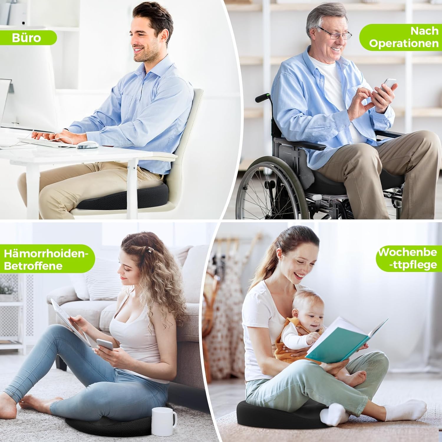 AUVON Orthopädisches rundes Sitzkissen mit doppelter U-Form und Oberschenkel-Entlastungsschräge, Hämorrhoiden-Sitzkissen, Bürostuhl, Auto, Sitzring erhöht den Sitzkomfort, fördert die Durchblutung, entlastet das Steißbein – Bild 8