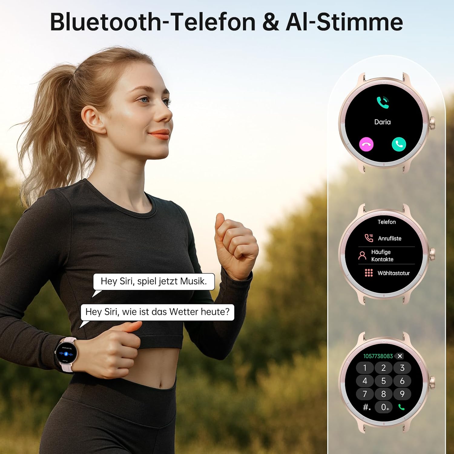 Smartwatch Damen Herren – 1,27 Zoll Smartwatch mit Bluetooth-Anrufen, WhatsApp/App-Benachrichtigungen, Herzfrequenz, Schlafüberwachung, 120+ Sportmodi, IP68 wasserdicht – Fitnessuhr kompatibel mit iOS Android – Bild 2