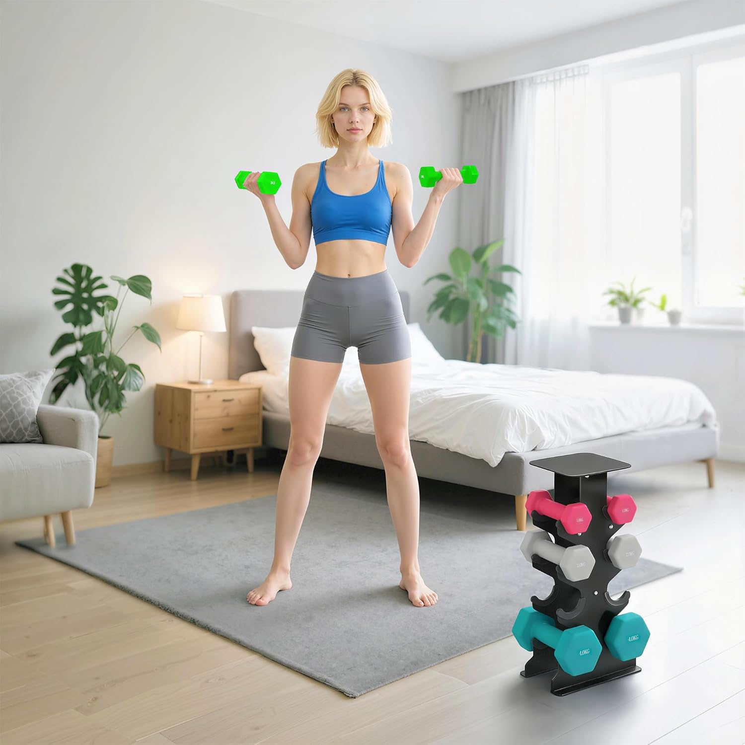 SPORTNOW Hanteln Set 4 Paar Kurzhanteln mit Aufbewahrungsständer, rutschfeste Griffe, Hexagon Hantelset Kurzhantel Set für Heimtraining, Fitnessstudio – Bild 8