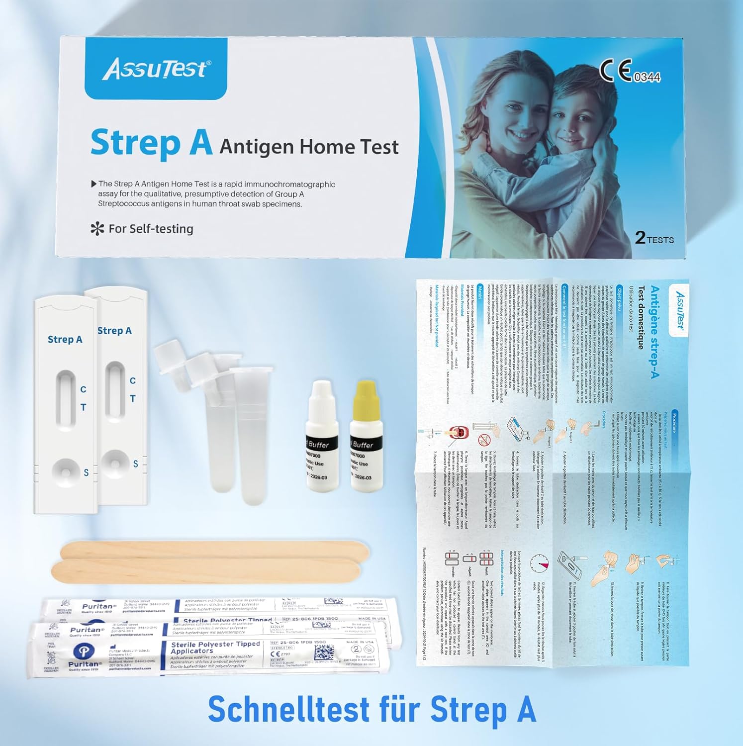 AssuTest Streptokokken-Schnelltest, Haus-Selbsttest-Kit, schnelles Streptokokken-Halstest-Kit, 2 Tests zum Nachweis von Streptokokken-Antigen der Gruppe A, schnelles und genaues, einfach zu befolgendes Selbsttest-Kit – Bild 2