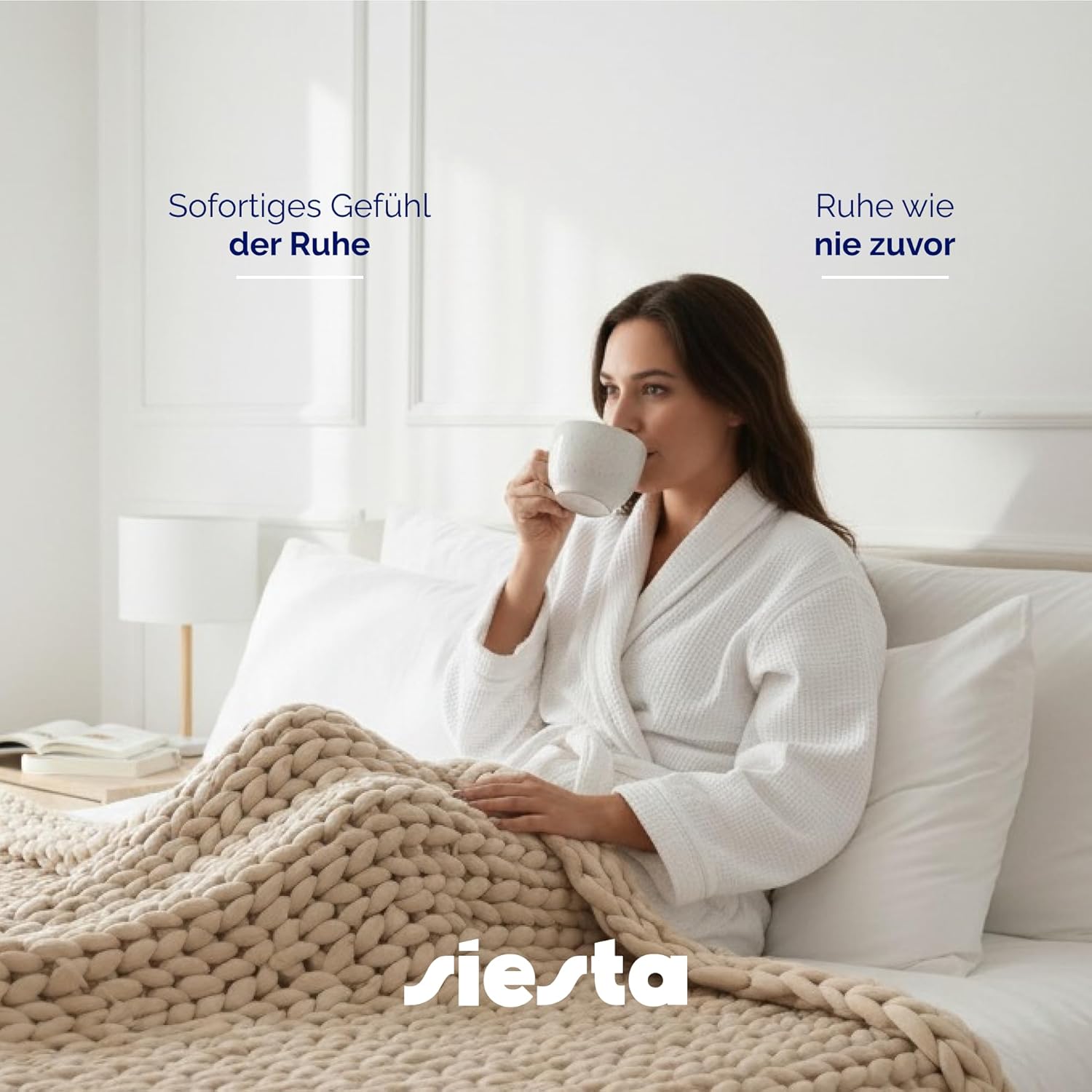 SIESTA Gewichtsdecke – Premium Grobstrick Beige (7 kg) – Atmungsaktive Therapiedecke gegen Stress & Schlafstörungen – 100 % RPET, nachhaltig, Öko-Tex & waschbar – Bild 3