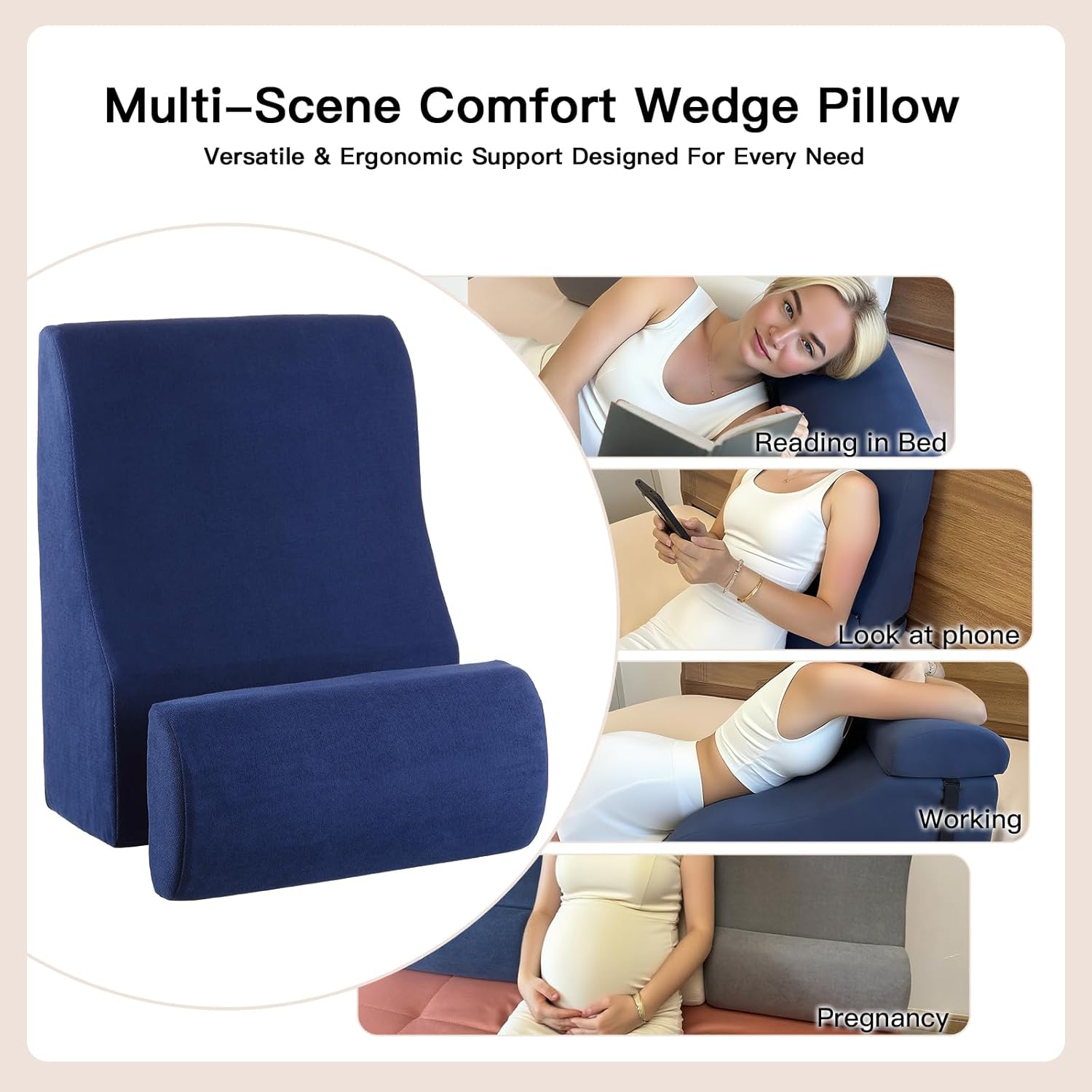WSJHNLBEDC Lesekissen/Rückenkissen für Bett und Sofa, orthopädisches Keilkissen aus Memory-Schaum, verstellbare Kopfstütze und abnehmbarer Bezug für Rücken, Nacken und Beine, blau, 57 x 45 x 30 cm – Bild 4