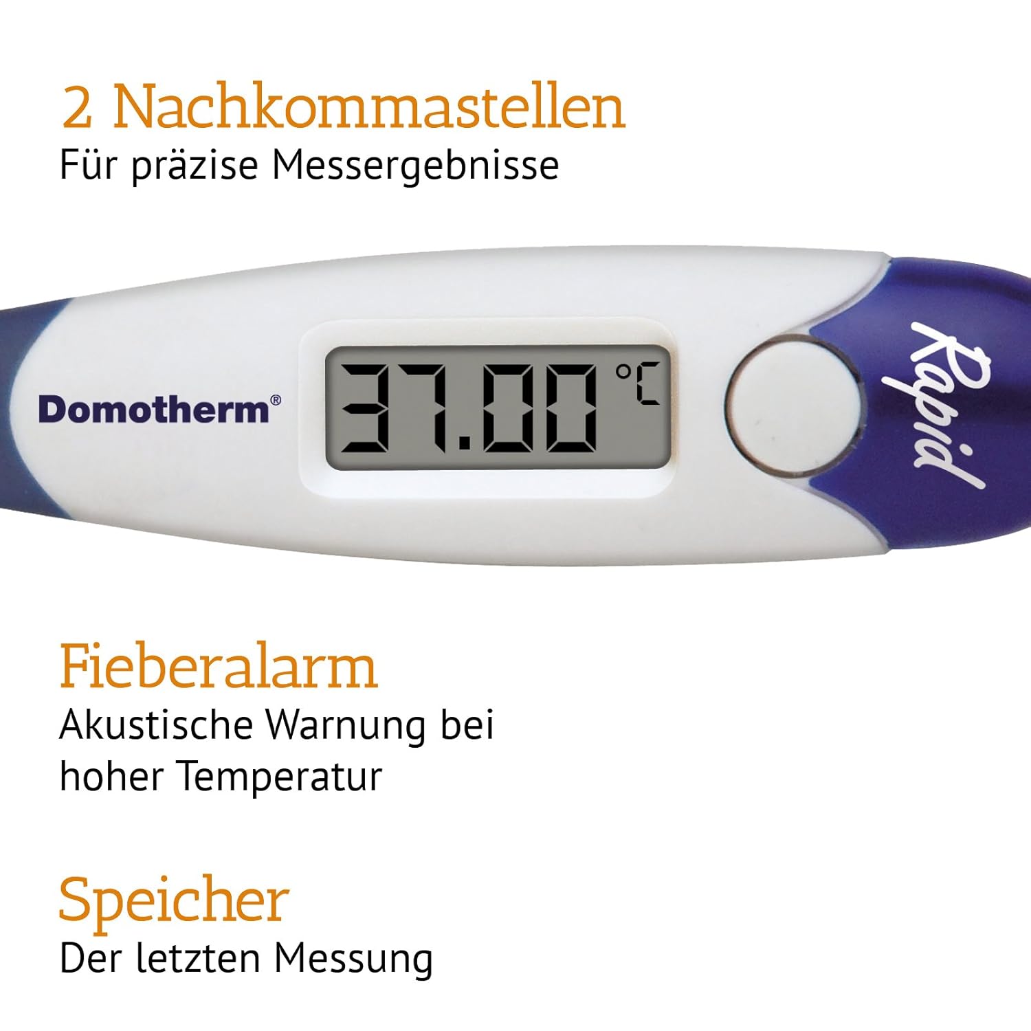 Domotherm Rapid Digitales Fieberthermometer mit 2 Dezimalstellen, Messspeicher, flexibler Spitze, geeignet für Babys und Kinder – Bild 5