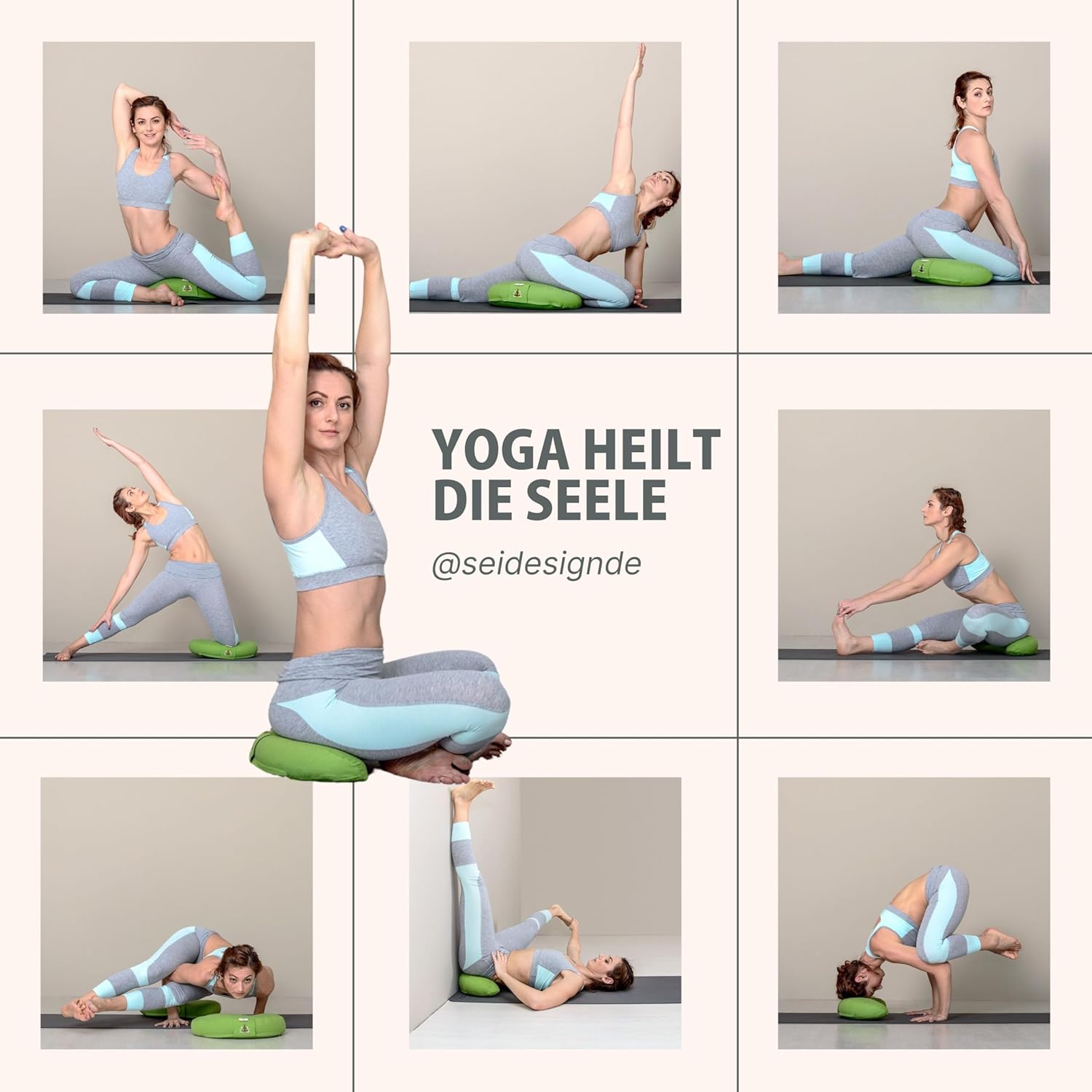 sei Design Halbmond-Yogakissen, Meditationskissen, Yogakissen mit Buchweizenschalenfüllung, Yogablock-Bodenkissen, großes Meditationssitzkissen, 46 x 25 x 10 cm, grün – Bild 6