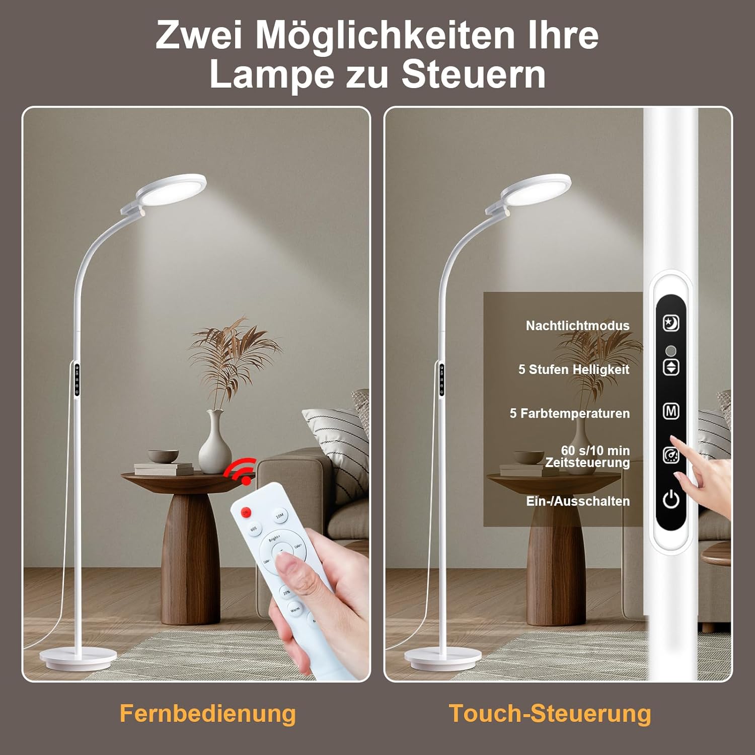 Tageslichtlampe Stehlampe 10000 Lux, 3-in-1 UV-freie Lichttherapielampe mit Touch-Steuerung und Fernbedienung, 5 Farben & 5 Helligkeitsstufen Sonnenlichtlampe für Büro/Zuhause – Bild 6