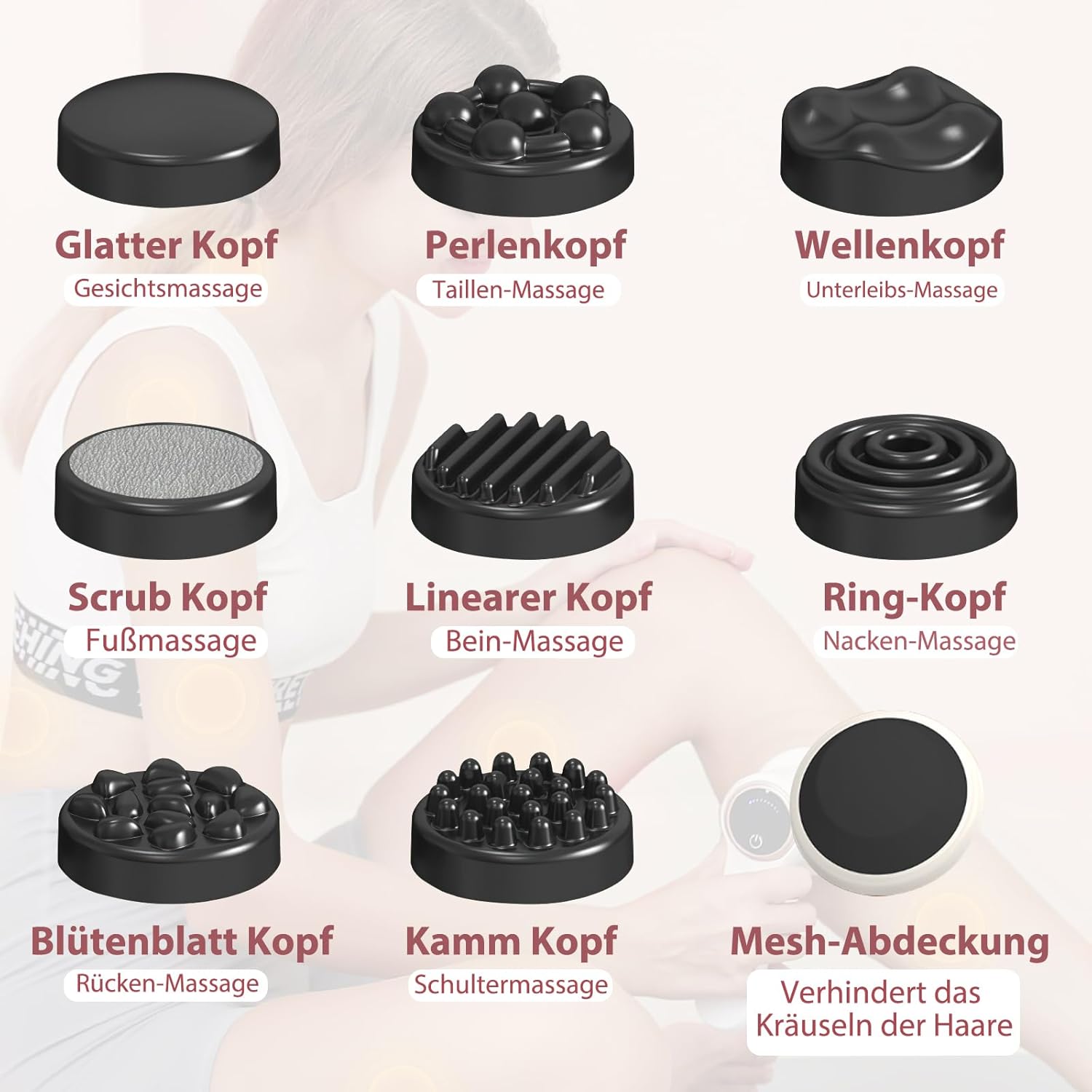 Elektrisches Cellulite-Massagegerät, Anti-Cellulite-Massagegerät, tragbar, Cellulite-Massage mit 8 austauschbaren Zubehörteilen, Formen straffen, Müdigkeit lindern für Schulter, Taille, Bauch, Gesäß, Beine – Bild 4