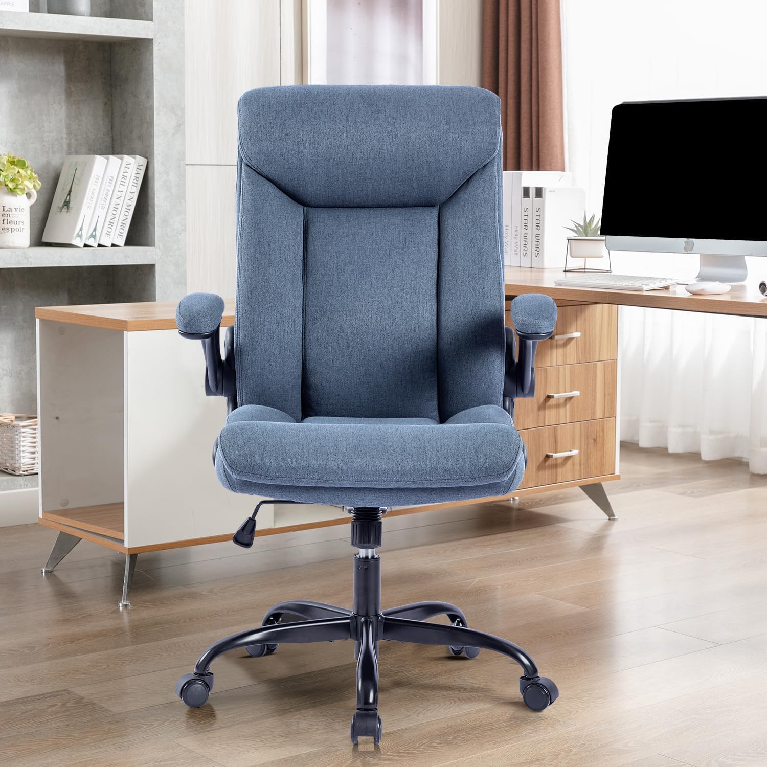 MZLEE Ergonomischer Bürostuhl, Computerstuhl, Schreibtischstuhl, drehbarer Arbeitsstuhl mit hochklappbarer Armlehne, höhenverstellbar, bequem für Büro, Zuhause, Gaming (Marineblau) – Bild 2