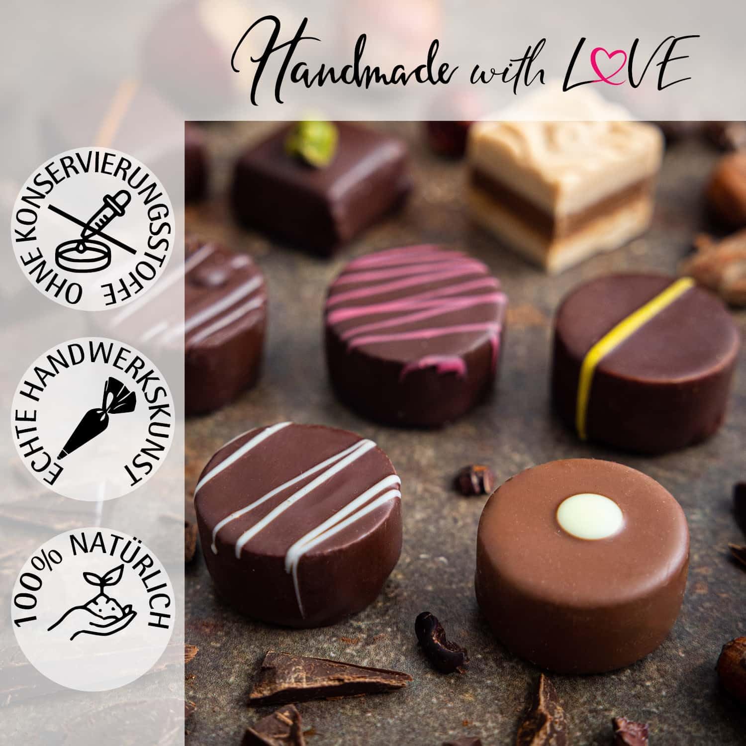 Hallingers Genuss Manufaktur Pralinen Geburtstagsgeschenk – alkoholfrei, handgefertigt aus zartschmelzendem Edelkakao in hochwertiger Geschenkdose „Happy Birthday“, Geschenkidee zum Geburtstag – Bild 5