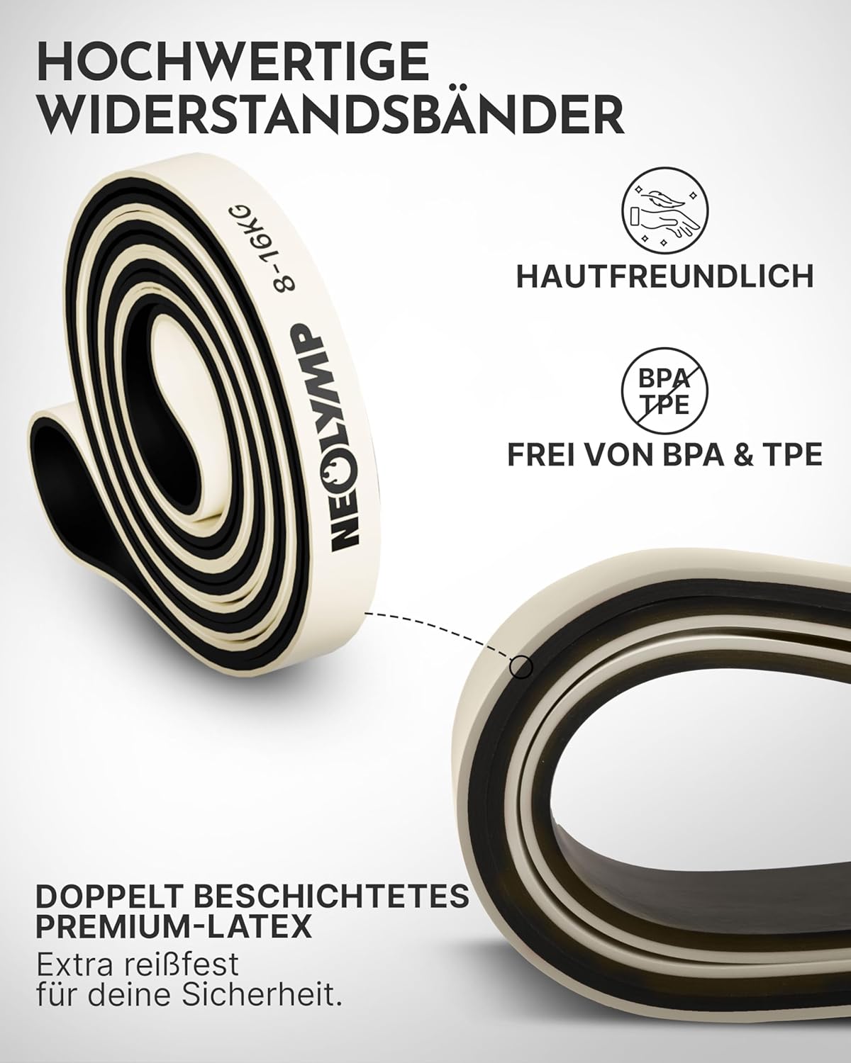 NEOLYMP Widerstandsbänder aus doppelt beschichtetem Naturlatex mit Fitness-E-Book – lange Fitnessbänder für Krafttraining, Widerstandsbänder, Klimmzugbänder – Bild 3