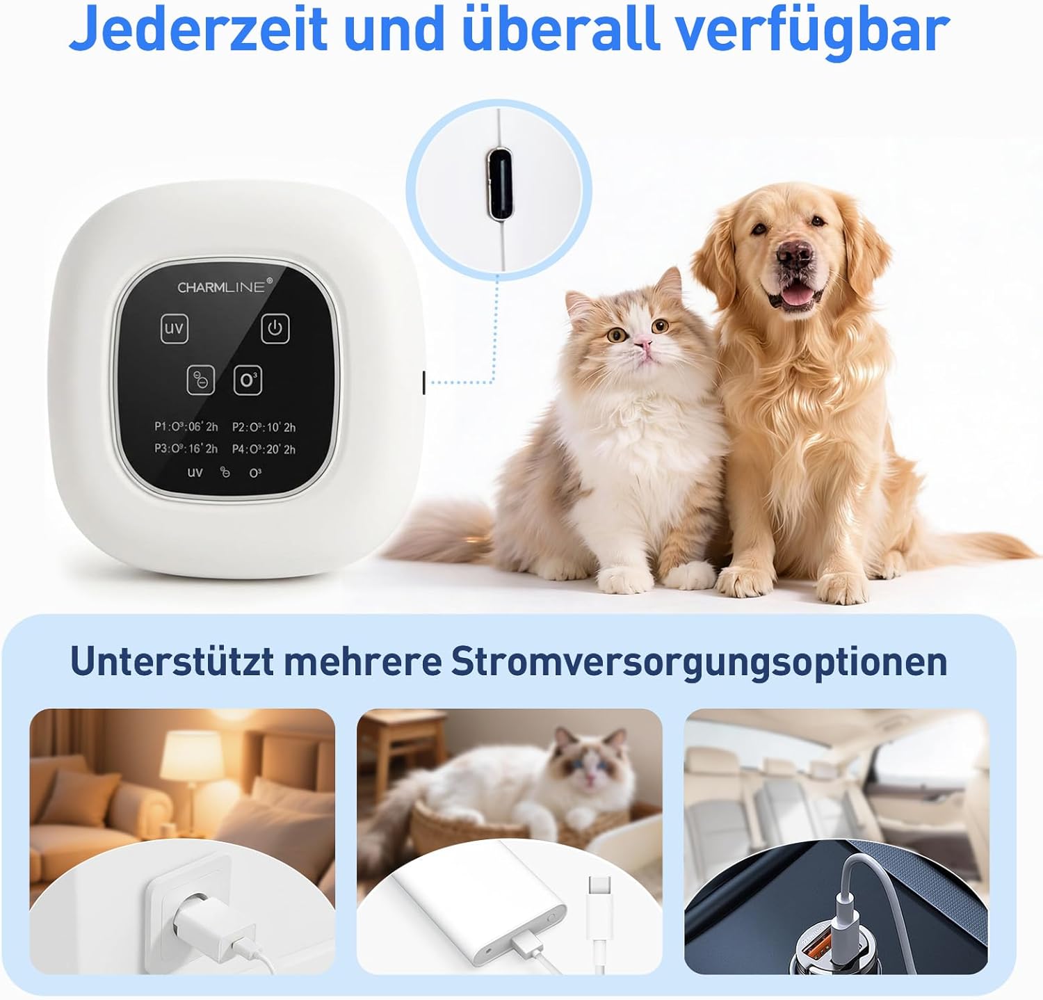 Charmline 3-in-1 tragbarer Luftreiniger mit Duftfunktion – entfernt schnell Tier- und Rauchgerüche, bringt frische Luft zurück in kleine Räume und kann über Steckdose oder Powerbank betrieben werden – Bild 3