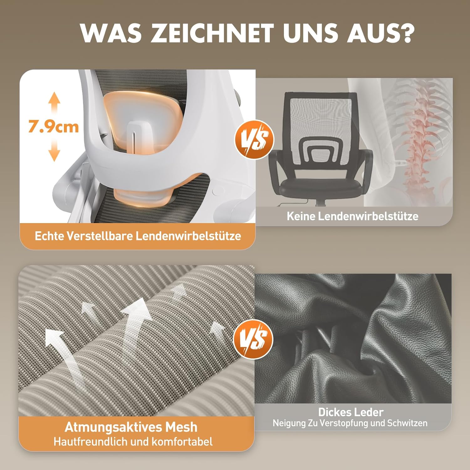 COLAMY Bürostuhl, Netz-Computerstuhl mit verstellbarer Kopfstütze und Lordosenstütze, ergonomischer Arbeitsstuhl mit hochklappbarer Armlehne, 140°-Wippfunktion, Khaki – Bild 9
