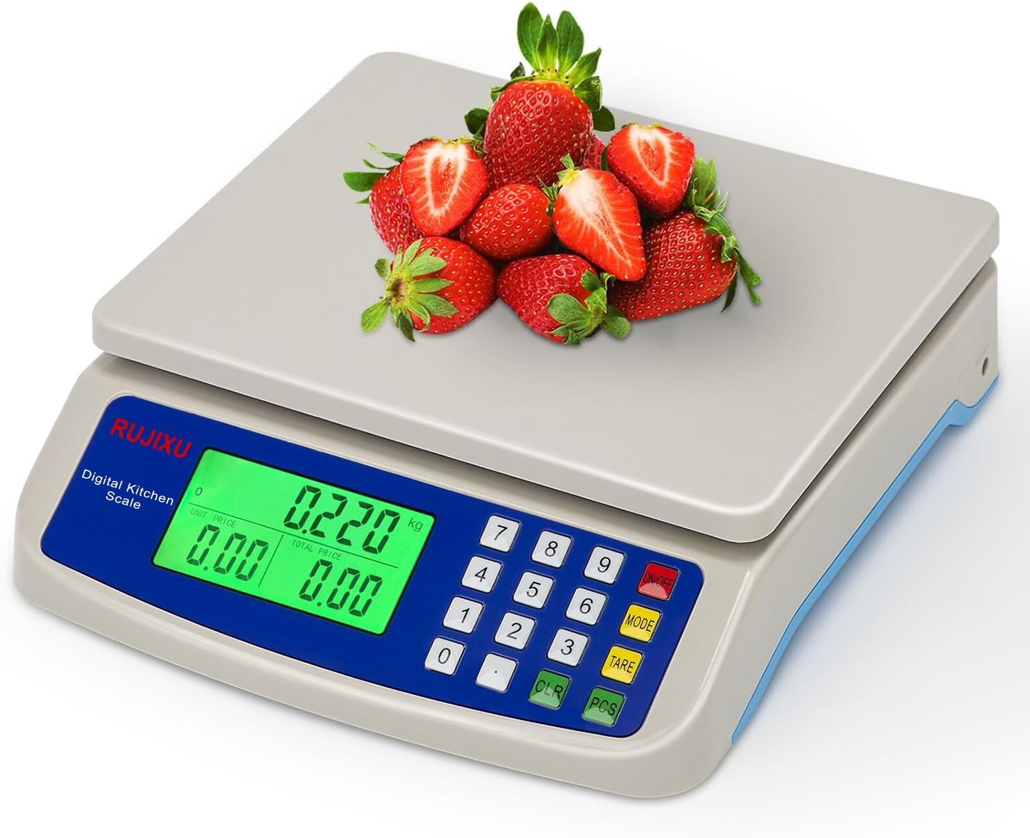 Digitale Waage bis 30 kg, große Küchenwaage, Obstwaage mit LCD-Display und Tara-Funktion, digitale Waage mit PCS-Zählwaage, 3-Einheiten-Umrechnung