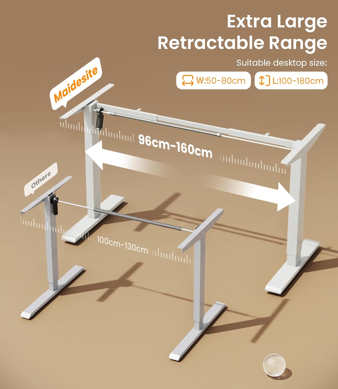 MAIDeSITe T1 Pro Elektrischer Schreibtisch mit starkem Motor, Tischgestell, höhenverstellbar, 2 Beinsegmente und 4 Memory-Bedienelemente, Weiß – Bild 3