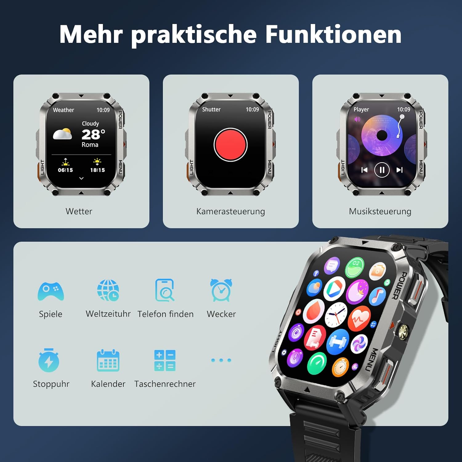 Blackview 900 mAh Herren-Smartwatch, Bluetooth-Anrufe/Kompass/LED-Beleuchtung/2 Armbänder (Silikon/Nylon), Sportuhr mit Puls-Schlaf-Schritten-Kalorien-Kilometer-Monitor, Fitness-Uhr für Android iOS – Bild 8