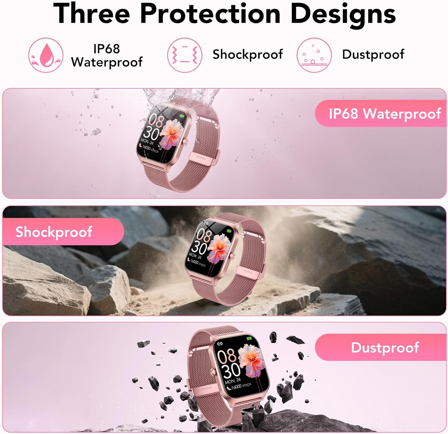 Smartwatch Damen mit Telefonfunktion, 1,85'' Zoll HD Fitnessuhr, Smart Watch 200+Sportmodi Fitness Tracker mit Herzfrequenz/Spo2/Schrittzähler/Schlafmonitor, IP68 Wasserdichte Sportuhr für iOS Android – Bild 7