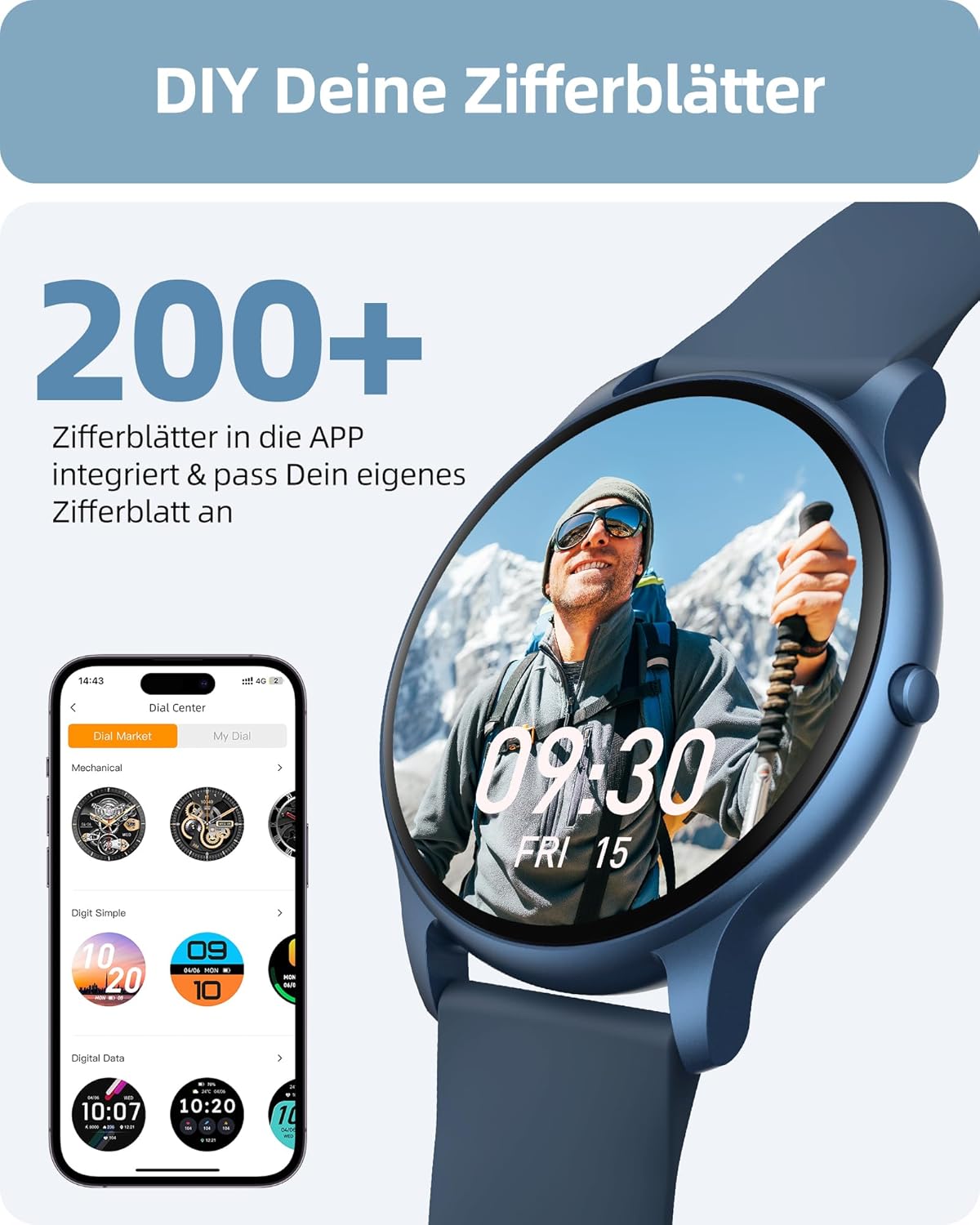 Parsonver SPROD1 Herren Runde Smartwatch mit Telefonfunktion, Fitnessuhr Damen Herren mit 100+ Sportmodi, Herzfrequenz-Schlafmonitor, Schrittzähleruhr mit IP68 Wasserdicht, Smartwatch, Damenuhr Blau, – Bild 6