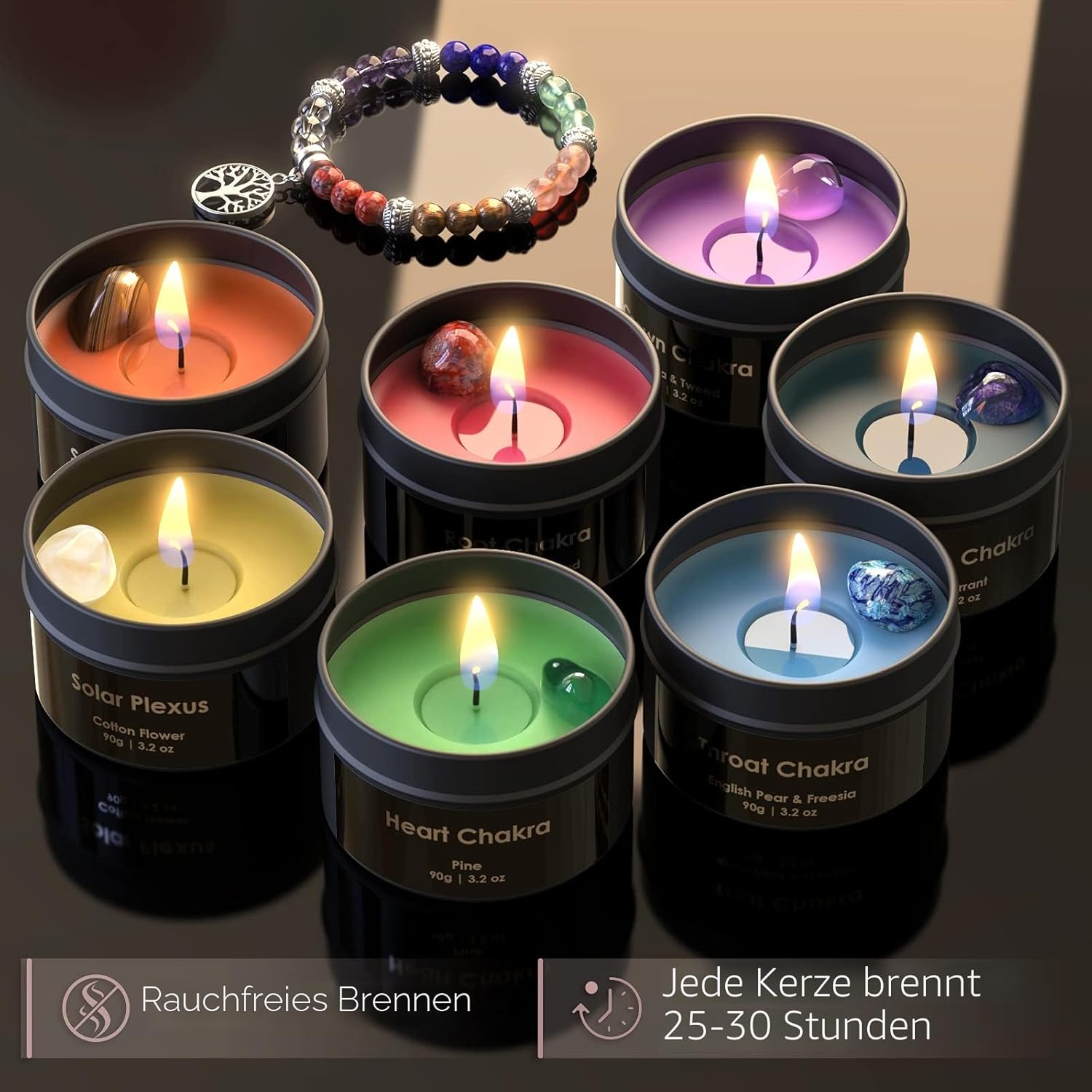 Inspireyes Chakra-Kerze mit Premium-Kristall und Heilsteinen, Meditations-Duftkerzen, Geschenkset für Frauen, Stressabbau, spirituelle Dekoration, Yoga, Aromatherapie, 7er-Set, Schwarz – Bild 4