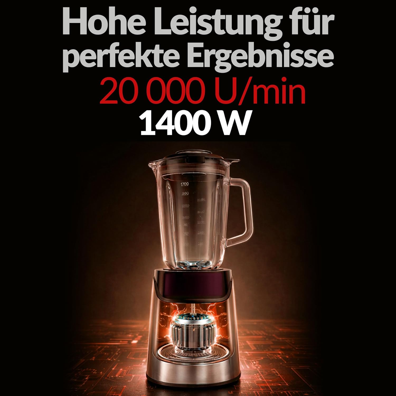 LEHMANN Standmixer 3-in-1 mit Glasbehälter 1,7 L, To-Go-Trinkflasche & Mahlwerk, 10 Geschwindigkeiten, Pulse, 3 Programme für Smoothie, Milchshake, Ice Crush, spülmaschinenfeste Teile, 1400 W – Bild 7
