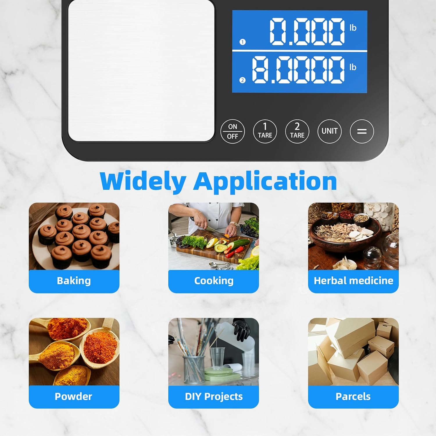 Diyife Küchenwaage mit 2 Plattformen, multifunktionale Küchenwaage digital 15 kg/1 g & 500 g/0,01 g, Präzisionswaage mit 7 Einheiten, LCD-Display, Tara-Abschaltautomatik, intelligente Gewichtskumulation – Bild 7