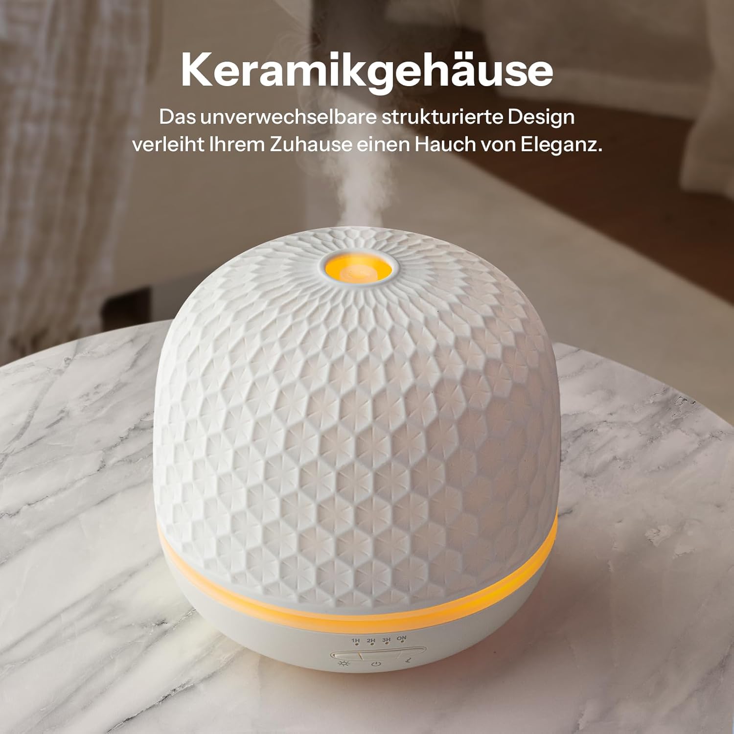 Aroma-Diffusor – 500 ml Keramik-Premium-Ultraschall-Luftbefeuchter-Diffusor für ätherische Öle, Timer-Einstellung und orangefarbenes Nachtlicht, BPA-freier Diffusor für Schlafzimmer, Wohnzimmer, Büro, Yoga (Textur) – Bild 5