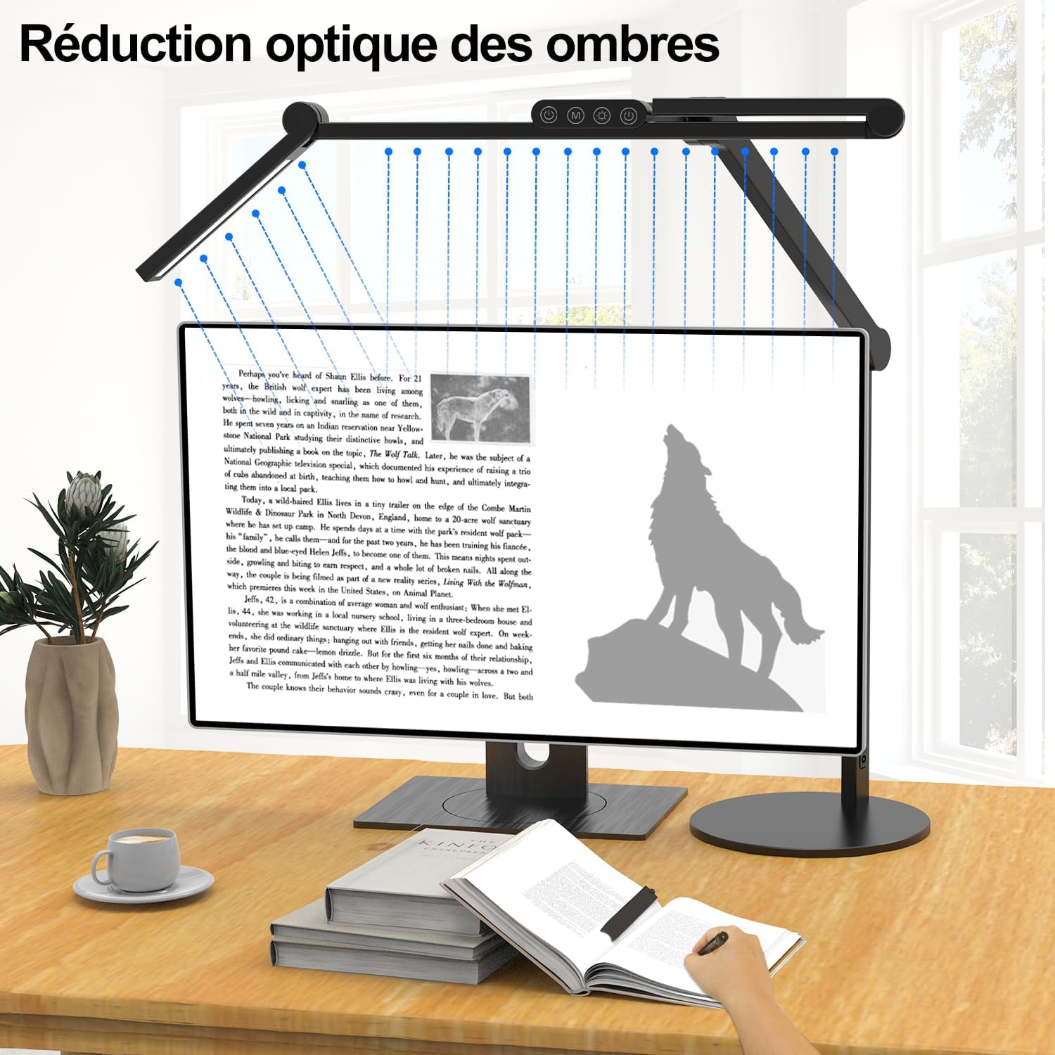 1500 Lumen Schreibtischlampe LED dimmbar – 24 W Tageslichtlampe mit Sockel und Umgebungslicht, drehbare Tischlampe für Heimbüro und Büro, automatische Schreibtisch-Monitorlampe zum Zeichnen und Arbeiten – Bild 5