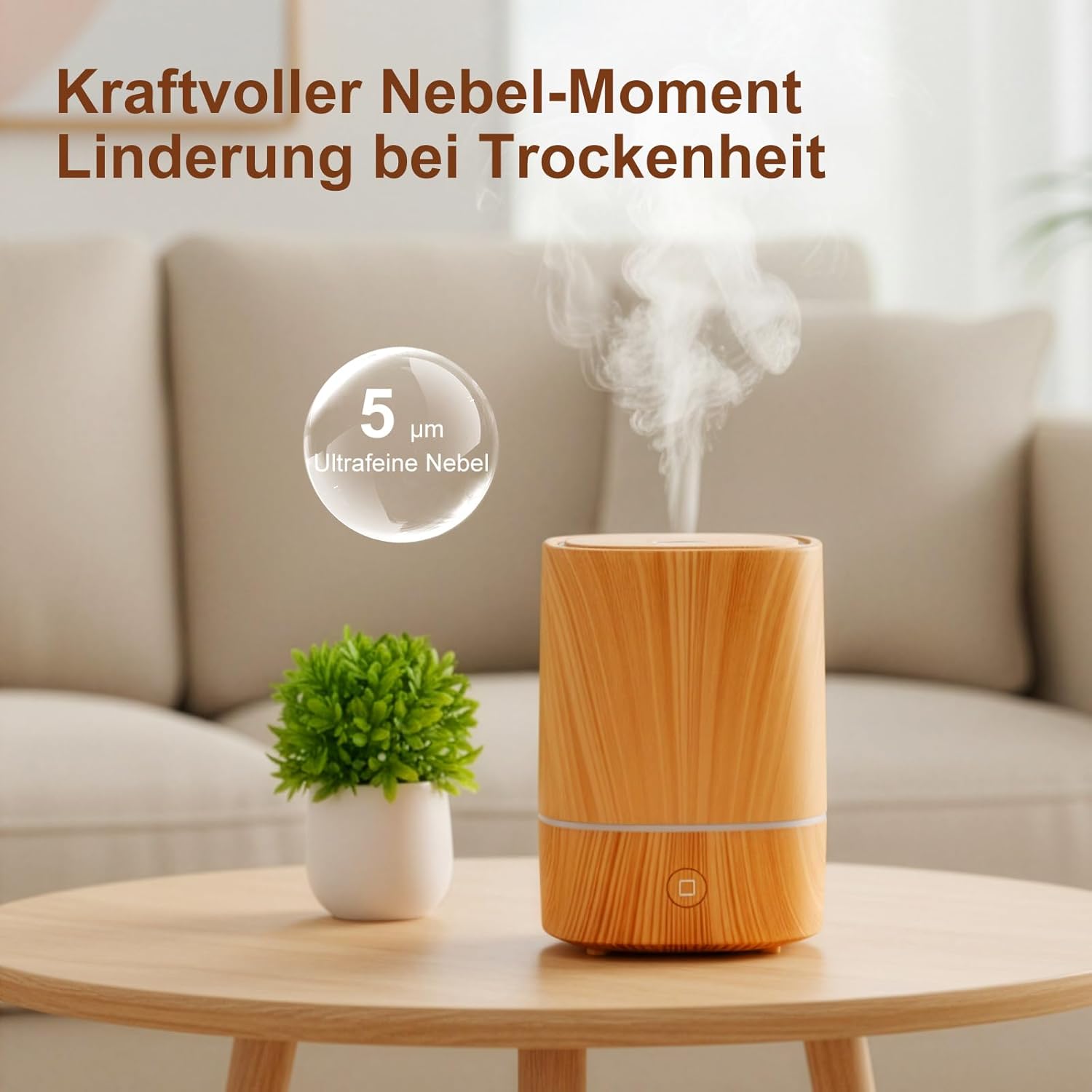 Youyijia Aromadiffusor für ätherische Öle, 125 ml, Ultraschalldiffusor mit Luftbefeuchter & 7 Farben LED, Design in Holzoptik, automatische Abschaltung, leiser Duftdiffusor für Schlafzimmer (Holzfarbe) – Bild 4
