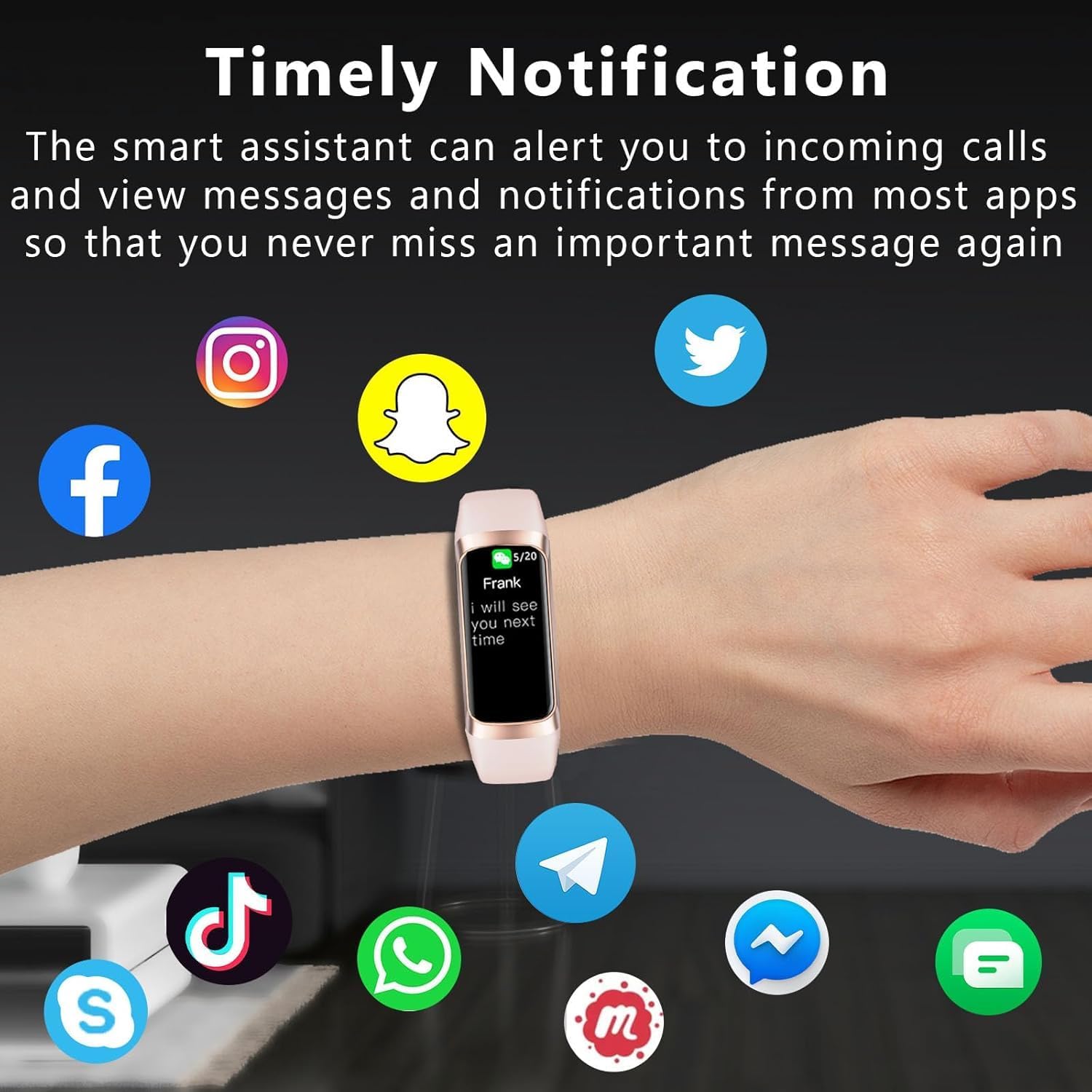 Fitness-Tracker Smartwatch für Herren und Damen, 24-Stunden-Herzfrequenz- und Schlaf-Tracking, Blutsauerstoff-Tracking, 20+ Sportmodi, 1,1 Zoll AMOLED-Display, Schrittzähler, IP67 wasserdicht für iOS Android (Rose Pink) – Bild 6