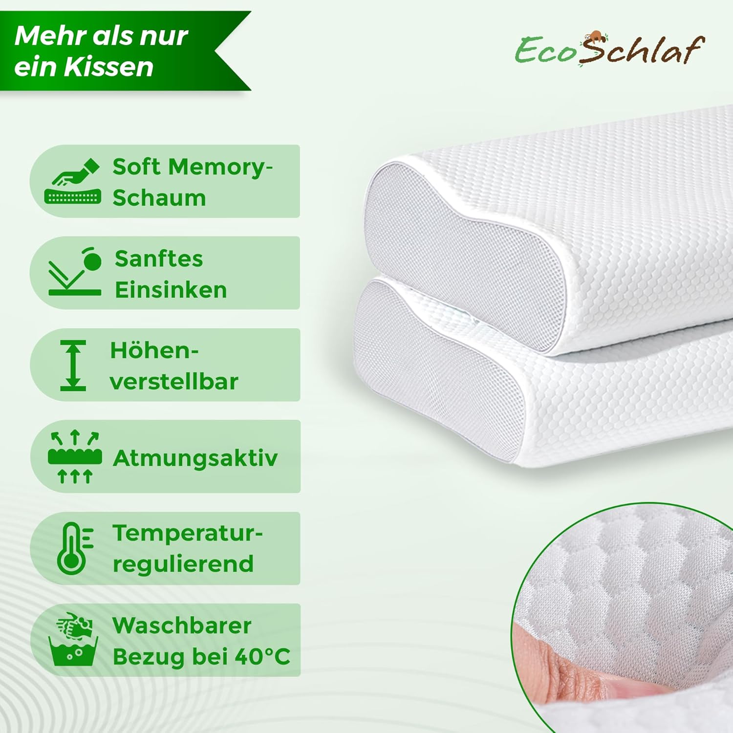 Orthopädisches Kissen, Premium Nackenstützkissen, zertifiziert, Seitenschläferkissen, Nackenkissen aus weichem Memory-Schaum, ergonomisches Kissen, Nackenschmerzen, Anti-Schnarch-Kissen (weiß) – Bild 5