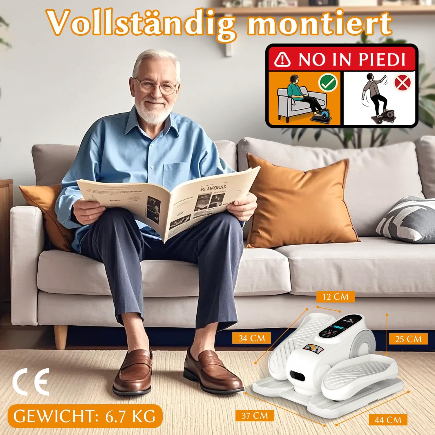 Amonax Elektrischer Mini-Ellipsentrainer für Zuhause und Büro, Untertisch-Crosstrainer mit Fernbedienung und Display, 12 Geschwindigkeiten, leise und kompakt, für Senioren und Erwachsene – Bild 4