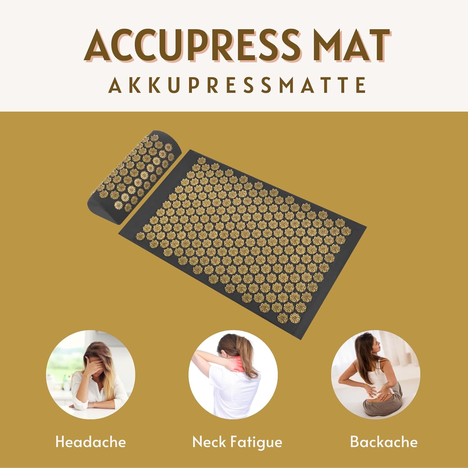 Schwarz-goldenes Akupressur-Gesundheitsset im Lotus-Design – hochwertiges Akupressurmatten- und Kissen-Set für natürliche Entspannung und Schmerzlinderung – Bild 2