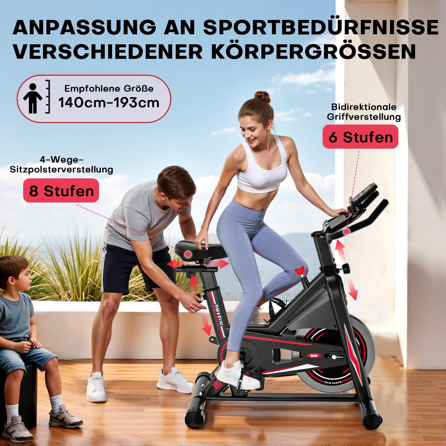 DMASUN Leises Ergometer-Heimtrainer-Fahrrad mit 0-100 % Widerstand, Display & Tablet-Halterung, Cardio-Training-Indoor-Cycling-Fahrrad mit bequemem Sitz, bis zu 160 kg – Bild 6