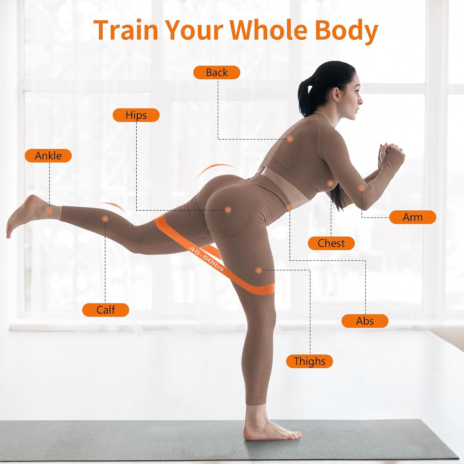 Fitnessbänder 6er-Set, Latex-Widerstandsbänder (5-50 Pfund), Widerstandsbänder-Set für Damen und Herren, ideal für Zuhause, Fitnessstudio, Yoga-Training, inklusive Tragetasche – Bild 4