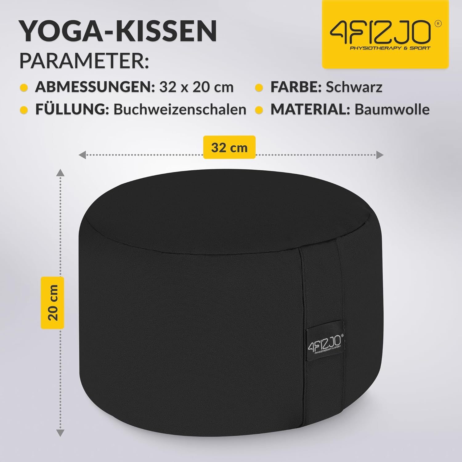 4FIZJO Rundes Meditationskissen, traditionelles Yogakissen rund mit Buchweizenschalenfüllung, Sitzkissen, Rondokissen, abnehmbarer Baumwollbezug, Maße 32 x 20 cm, pflegeleicht, schwarz – Bild 3