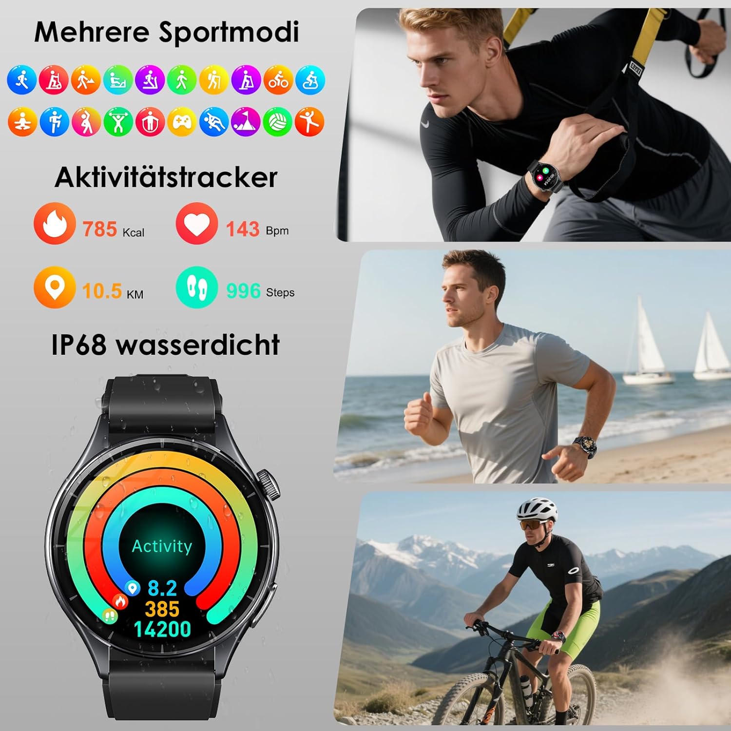 2026 Neue Smartwatch Herren mit EKG/ΒΙυtzυcker/ΒΙutdruck/BMI/HRV/Harnsäure/LED-Licht, 1,56" AMOLED Rund Gesundheitsuhr mit SpO2/Pulsuhr, Schlaf/αρnoe-Monitor, SOS-Notruf Fitnessuhr für iOS Android – Bild 6