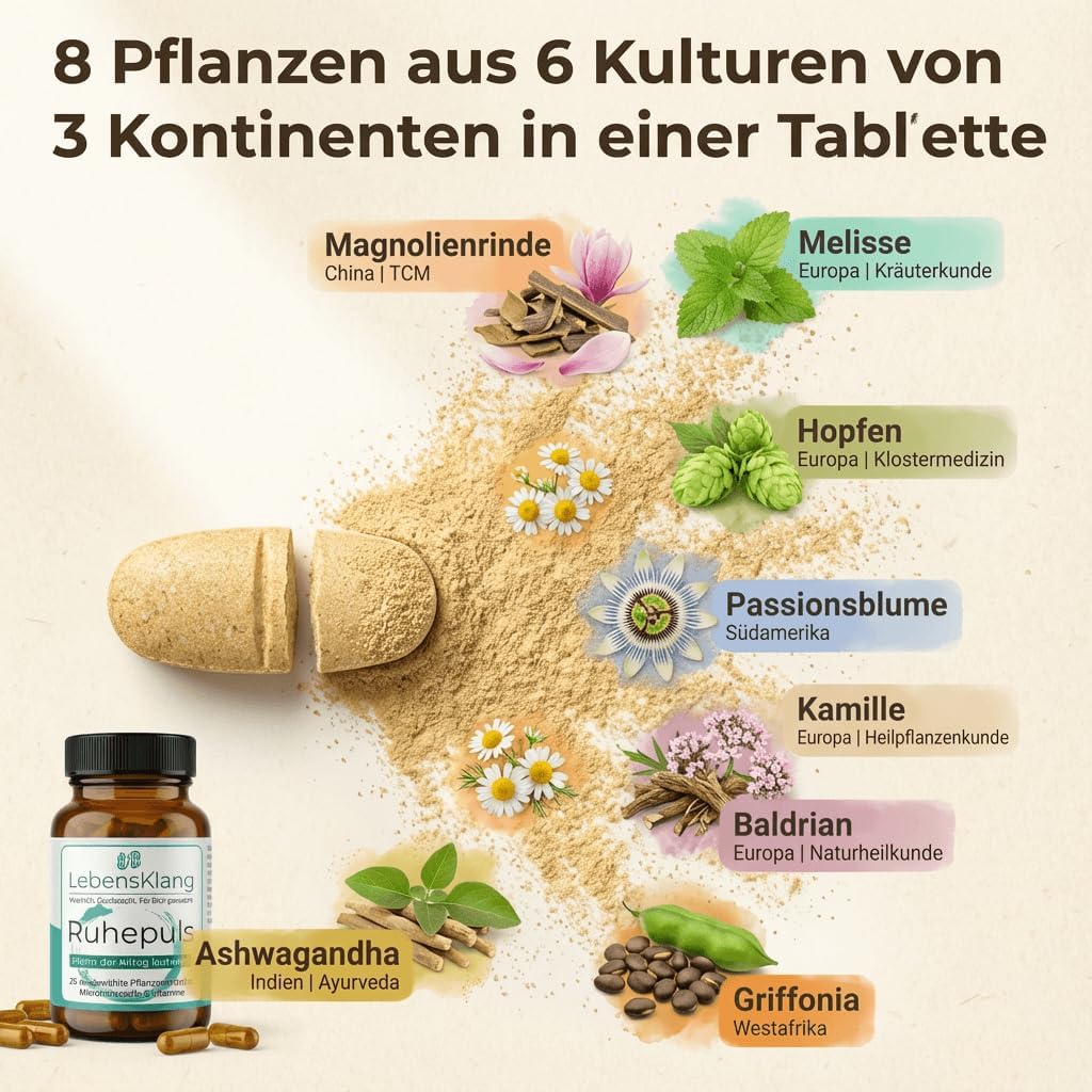 Ruhepuls – Innerer Frieden für Ihr Nervensystem¹ | Ashwagandha-Komplex | Harmonie-Balance | Entspannung | Gute Laune | Ashwaganda, Passionsblume & mehr | Nervenfutter-Geschenk – 30 Tabletten – Bild 4