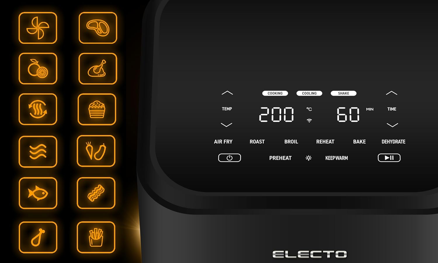 ELECTO – Heißluftfritteuse 8L Smart 2000W – App-Steuerung über WLAN – 8 Automatikprogramme – Antihaftbeschichtung – Gesunde fettfreie Zubereitung mit Rapid Air-Technologie – Schwarz – Bild 3