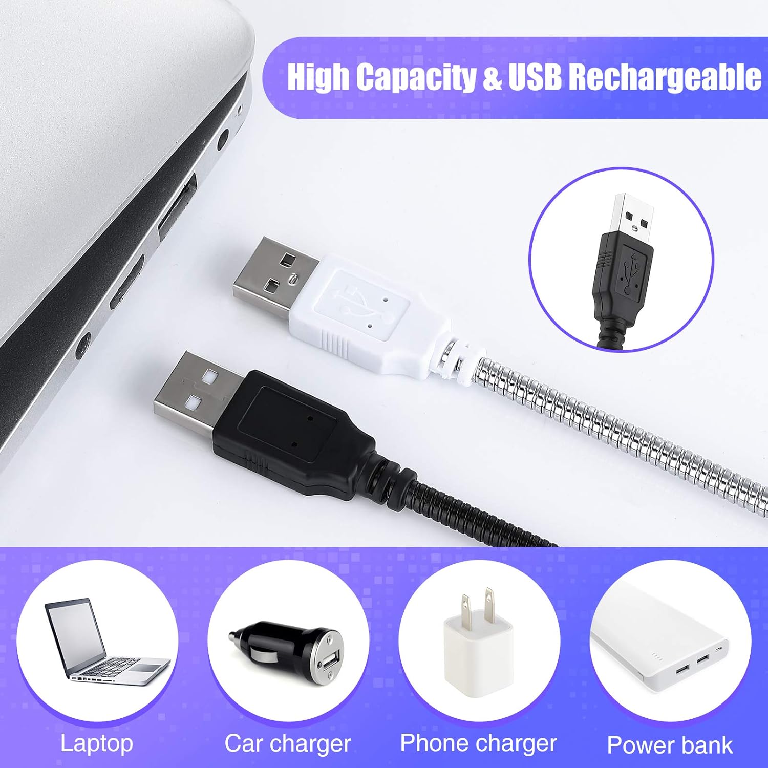 Weewooday 2 Stück USB-LED-Lampe Schwanenhals-Leseleuchten, flexible Tastaturleuchte, dimmbare LED-Tastaturbeleuchtung, Touch-Schalter, Schwanenhals-USB-Licht für Laptop, Buch, Computer (schwarz, silber) – Bild 2