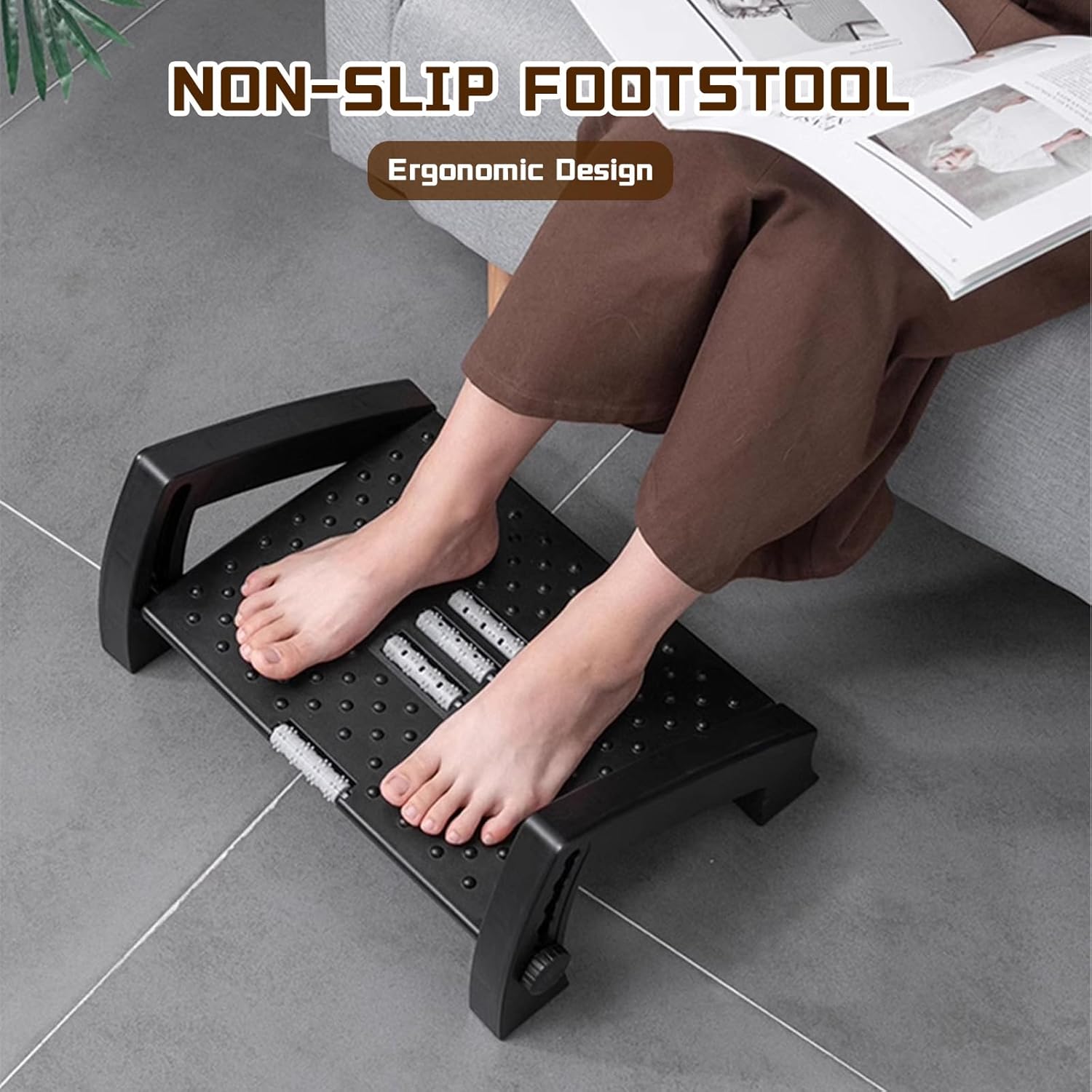 Fußstützen-Schreibtisch, Fußhocker-Schreibtisch, rutschfeste Fußstütze mit Massagefunktion, 6 verstellbare Höhen für Büro und Zuhause – Bild 2