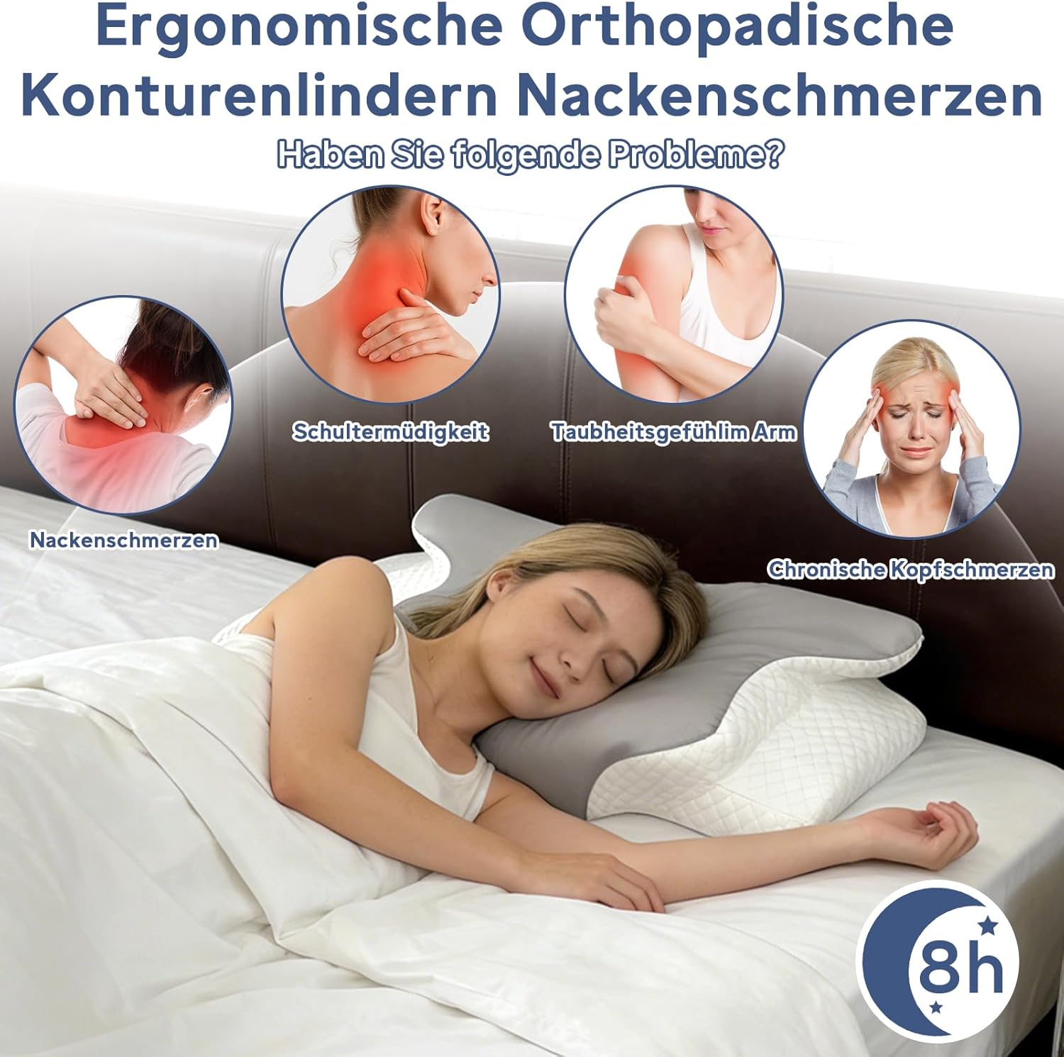 Nackenkissen Kopfkissen, Memory Foam Nackenkissen, Ergonomisches Kopfkissen für Seiten, Rücken & Bauchschläfer, Orthopädisches Kissen, Weich und Bequem (60 x 40 x 13 cm, Grau) – Bild 4
