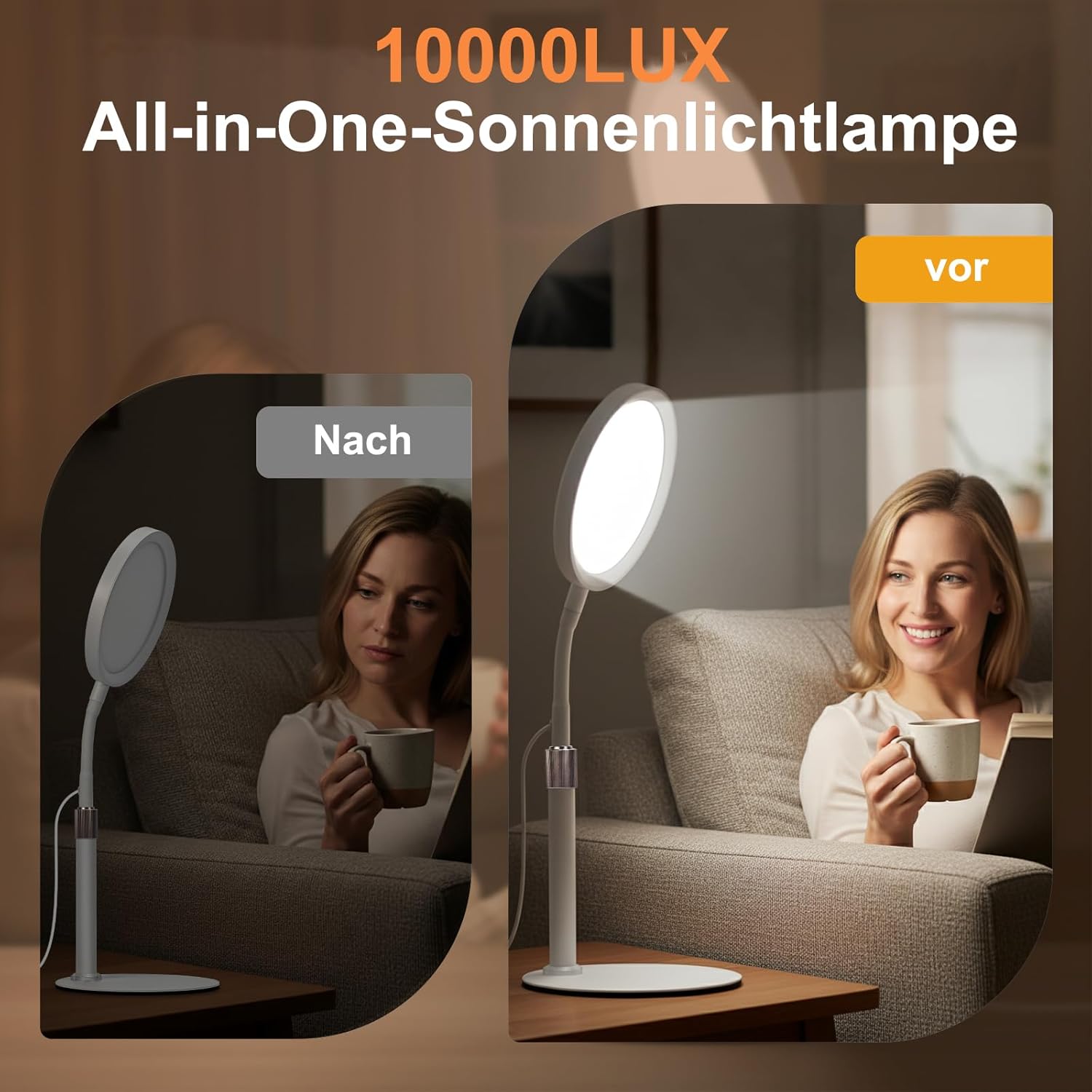 Tageslichtlampe, 10000 Lux, 3 Farbtemperaturen, 9 Helligkeitsstufen und Timer, ideal zum Lesen/Büro/Schlafzimmer (weiß) – Bild 5