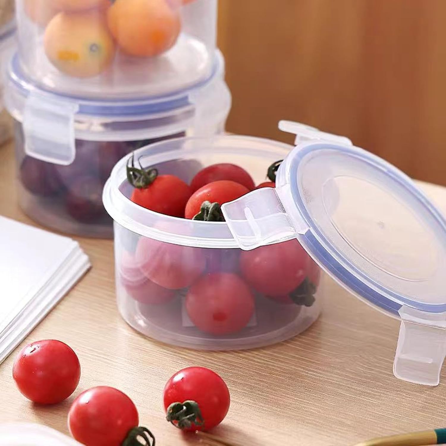 Frischhaltedosen mit Deckel, 6 Stück, 600 ml, luftdichte Frischhaltedosen, stapelbare runde Meal-Prep-Boxen, wiederverwendbare Kunststoffschüssel, luftdicht, auslaufsicher, Gefrierbehälter-Set (6 Behälter + 6 Deckel) – Bild 5